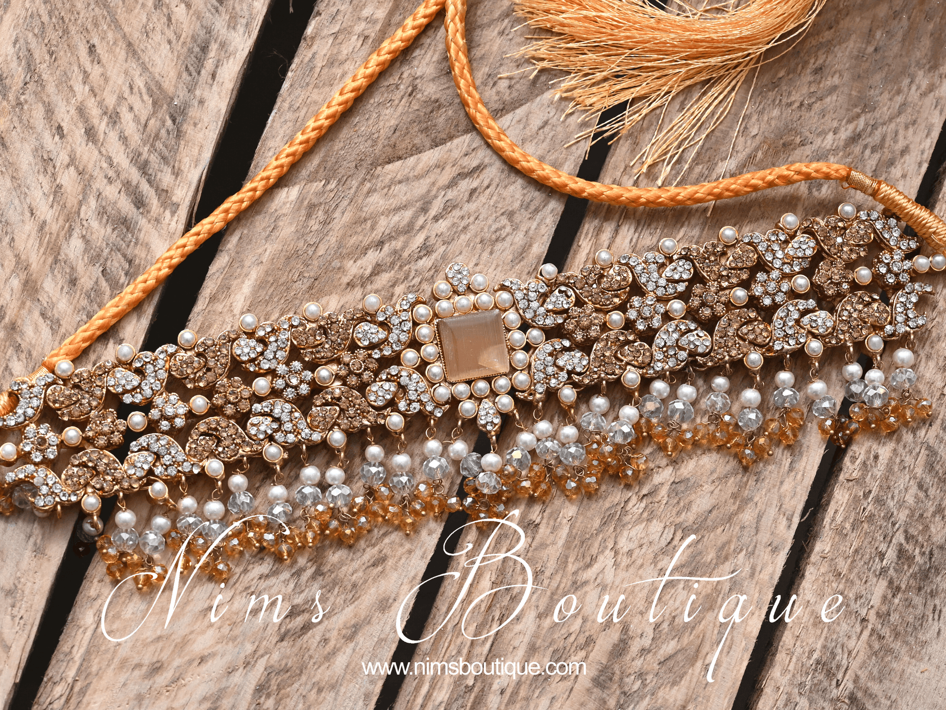 Nims Boutique Ananya Peach Gem Maharani Choker Set