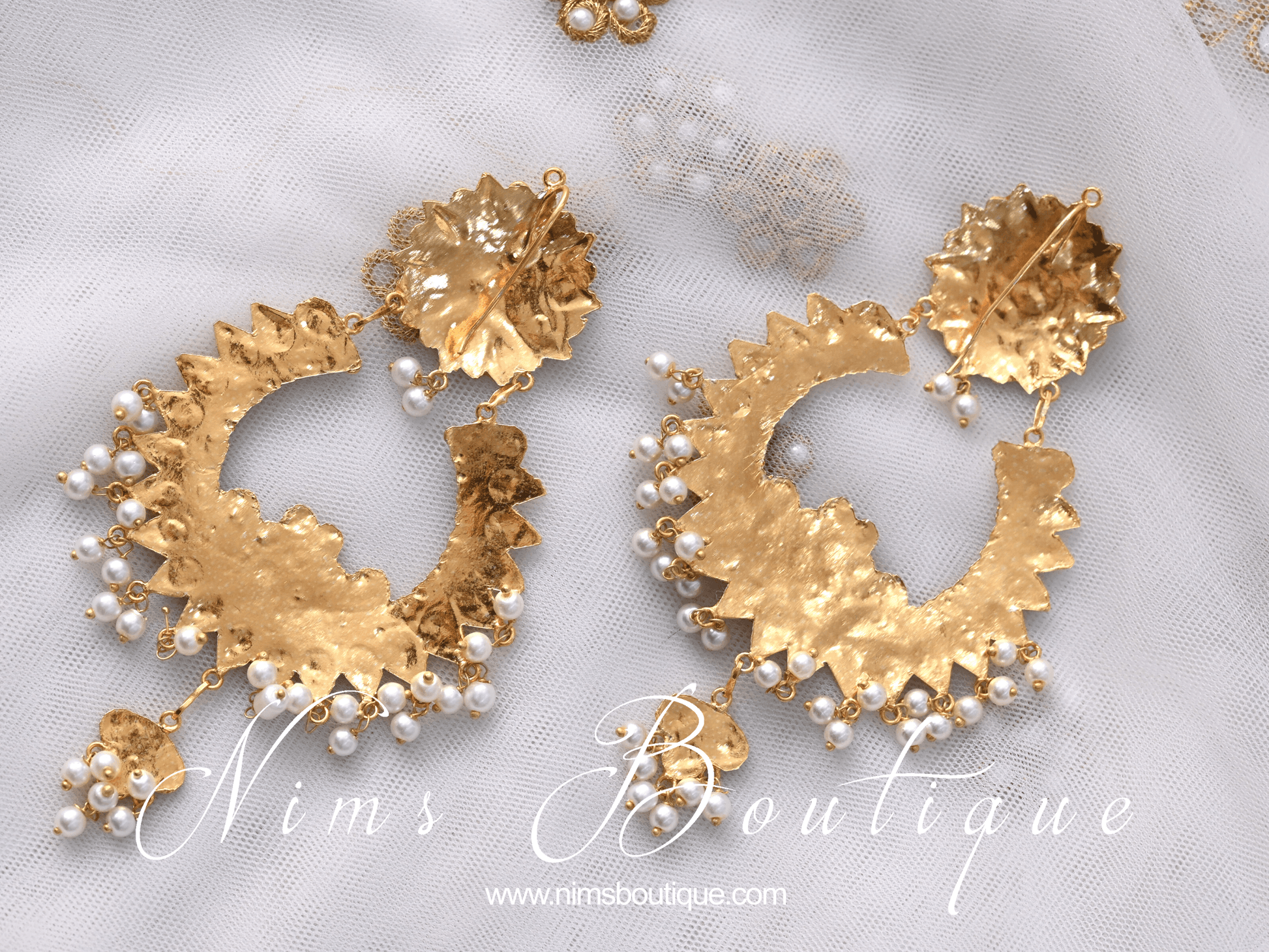 Nims Boutique Tanuja Light Gold & Pearl Maharani Earrings
