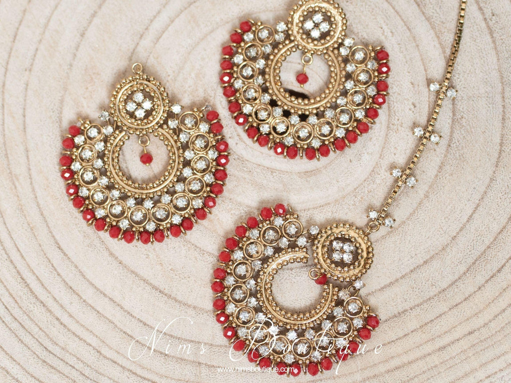Nims Boutique Royal Red Chand Tikka Set