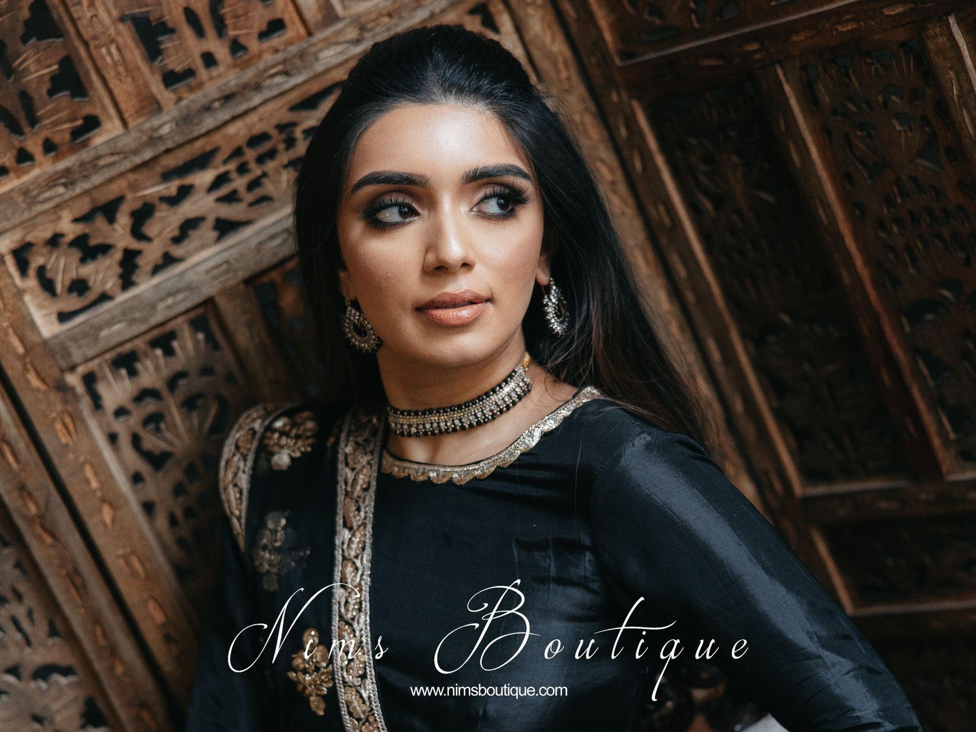 Nims Boutique Vidya Antique Gold & Black Earrings