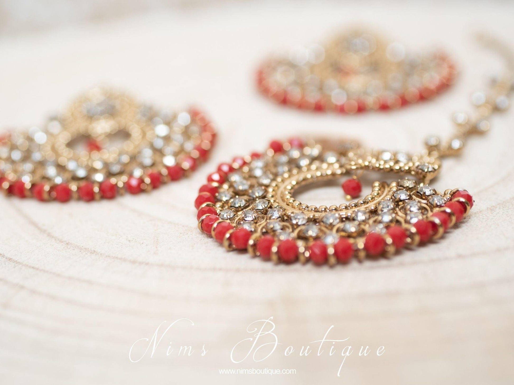 Nims Boutique Royal Red Chand Tikka Set