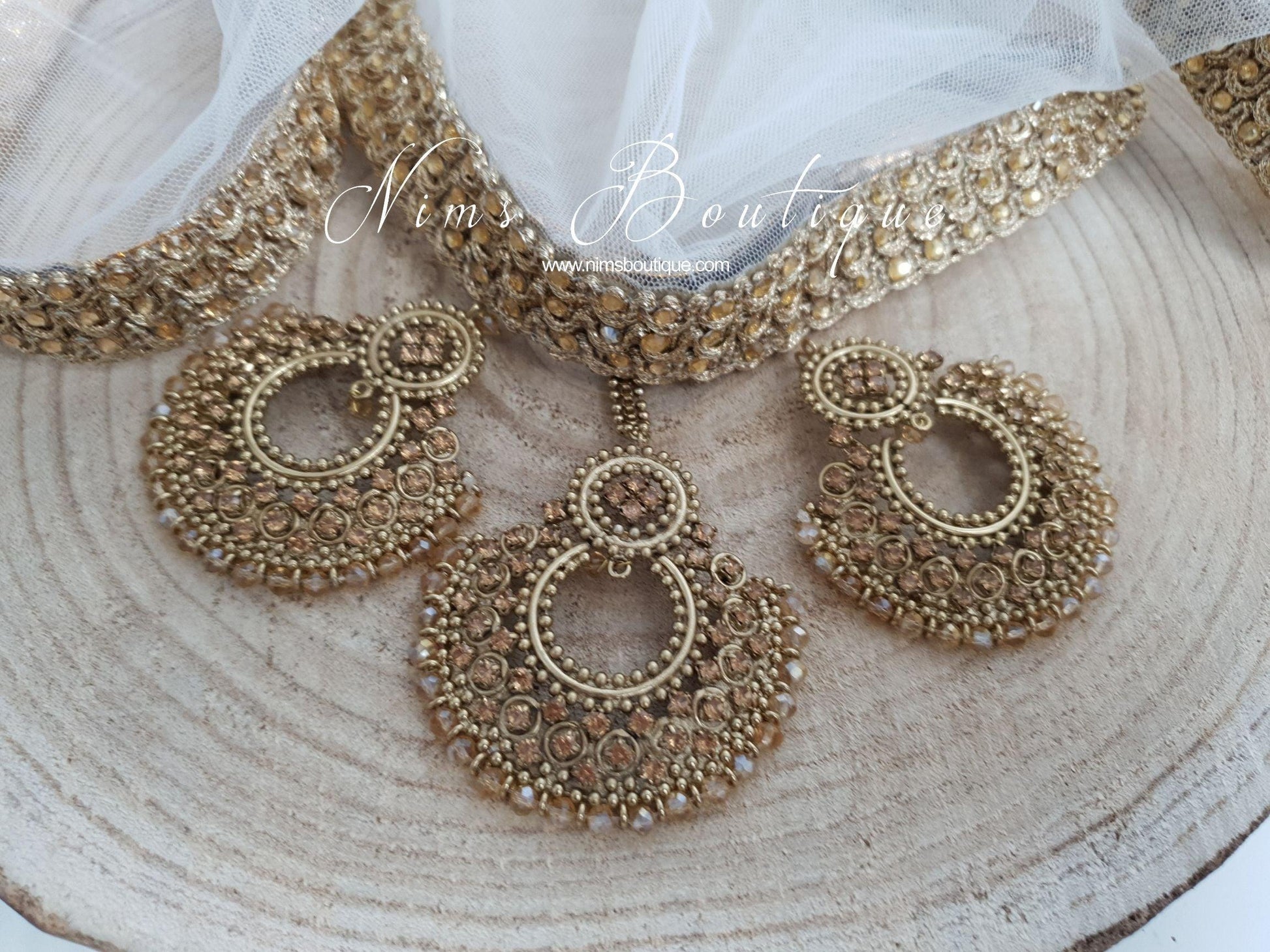 Nims Boutique Royal Gold Stone Chand Tikka Set