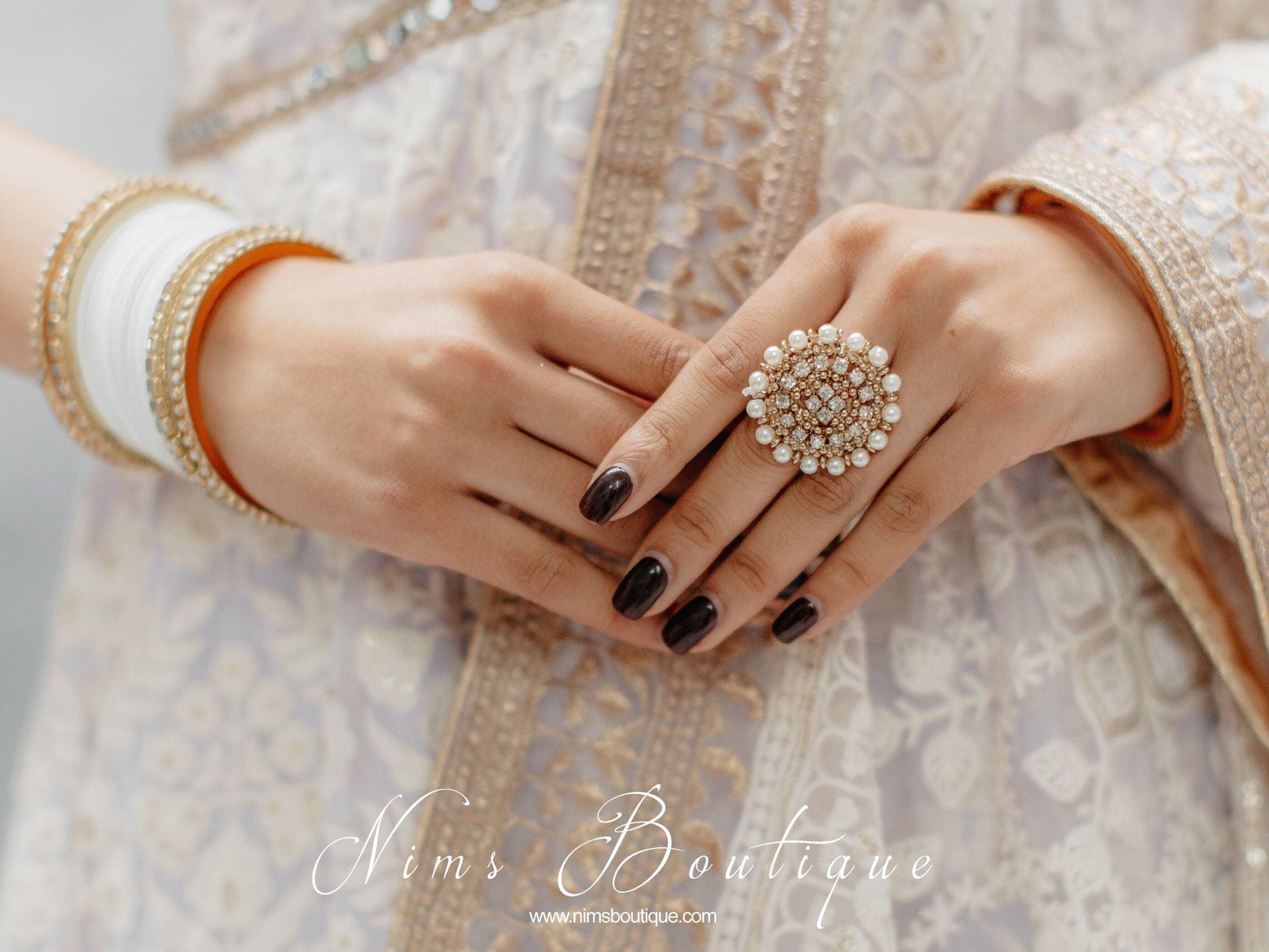 Nims Boutique Royal Pearl & Clear Stone Ring