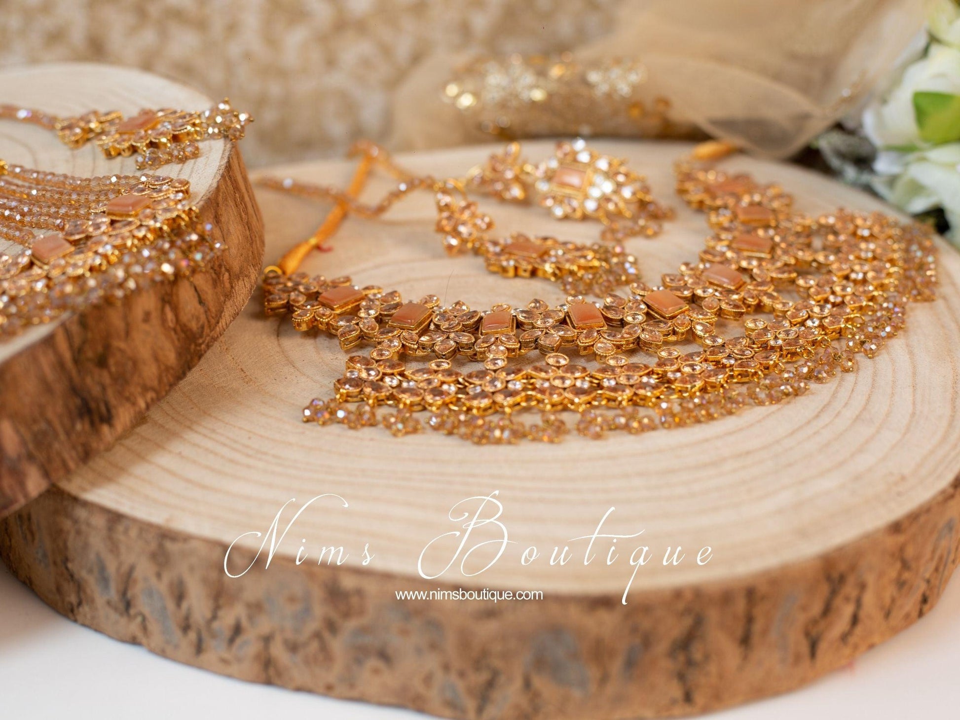 Nims Boutique Pari Maharani Peach & Gold Set