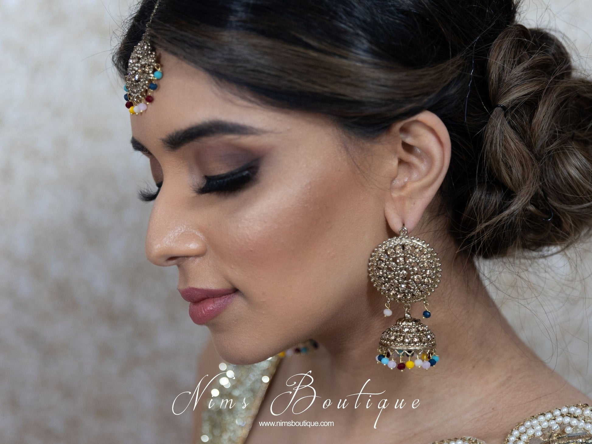 Nims Boutique Royal Antique Multicolour Chumke & Tikka Set Blues & Yellows