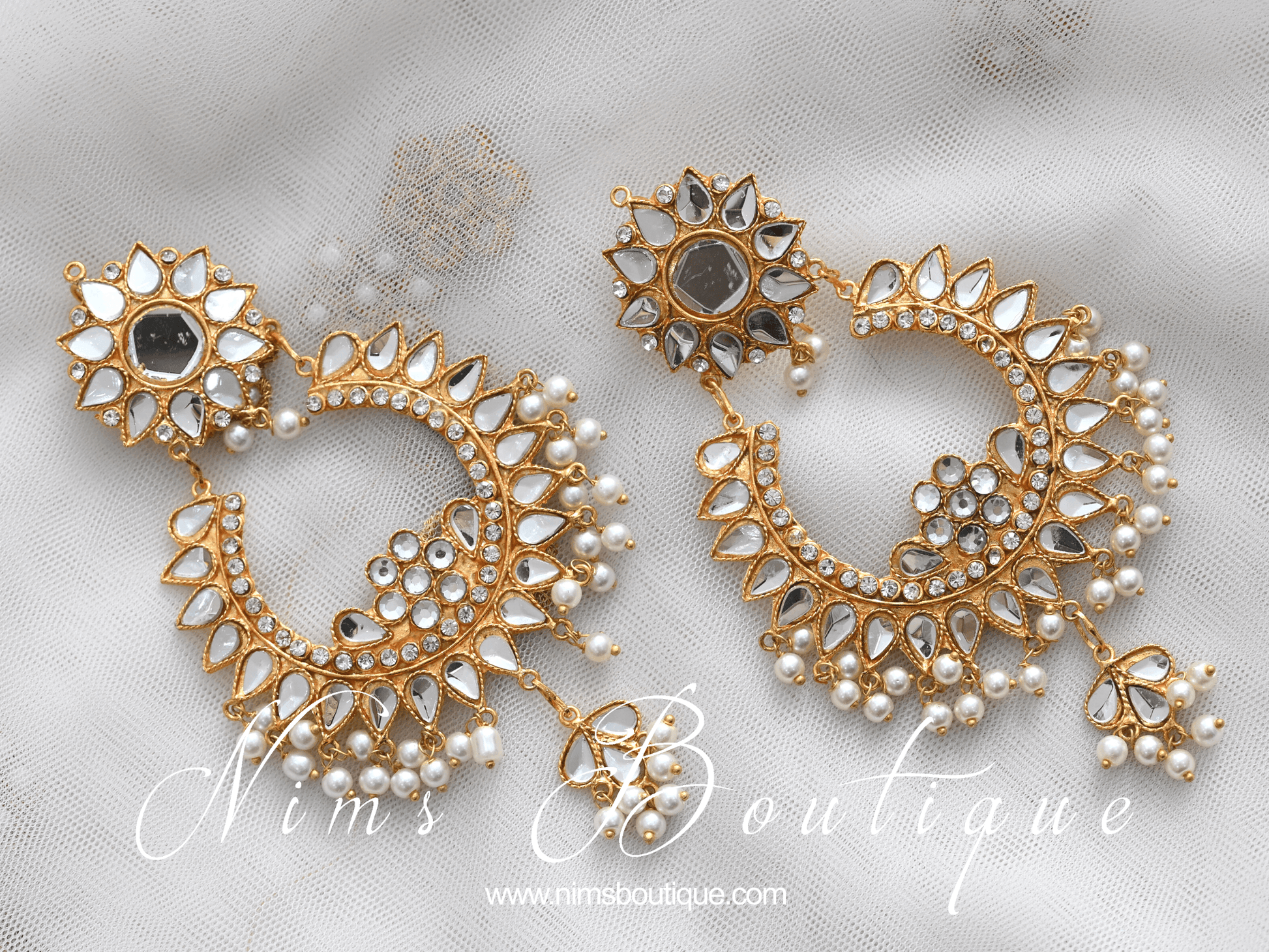 Nims Boutique Tanuja Light Gold & Pearl Maharani Earrings