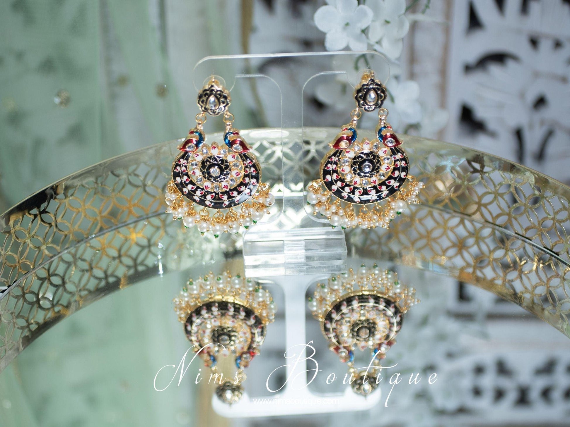 Nims Boutique Moorni Black Meenakari Peacock Earrings