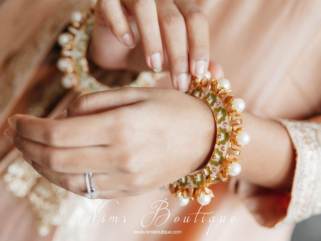 Nims Boutique Luxury Ivory & Lime Meenakari Kara various sizes
