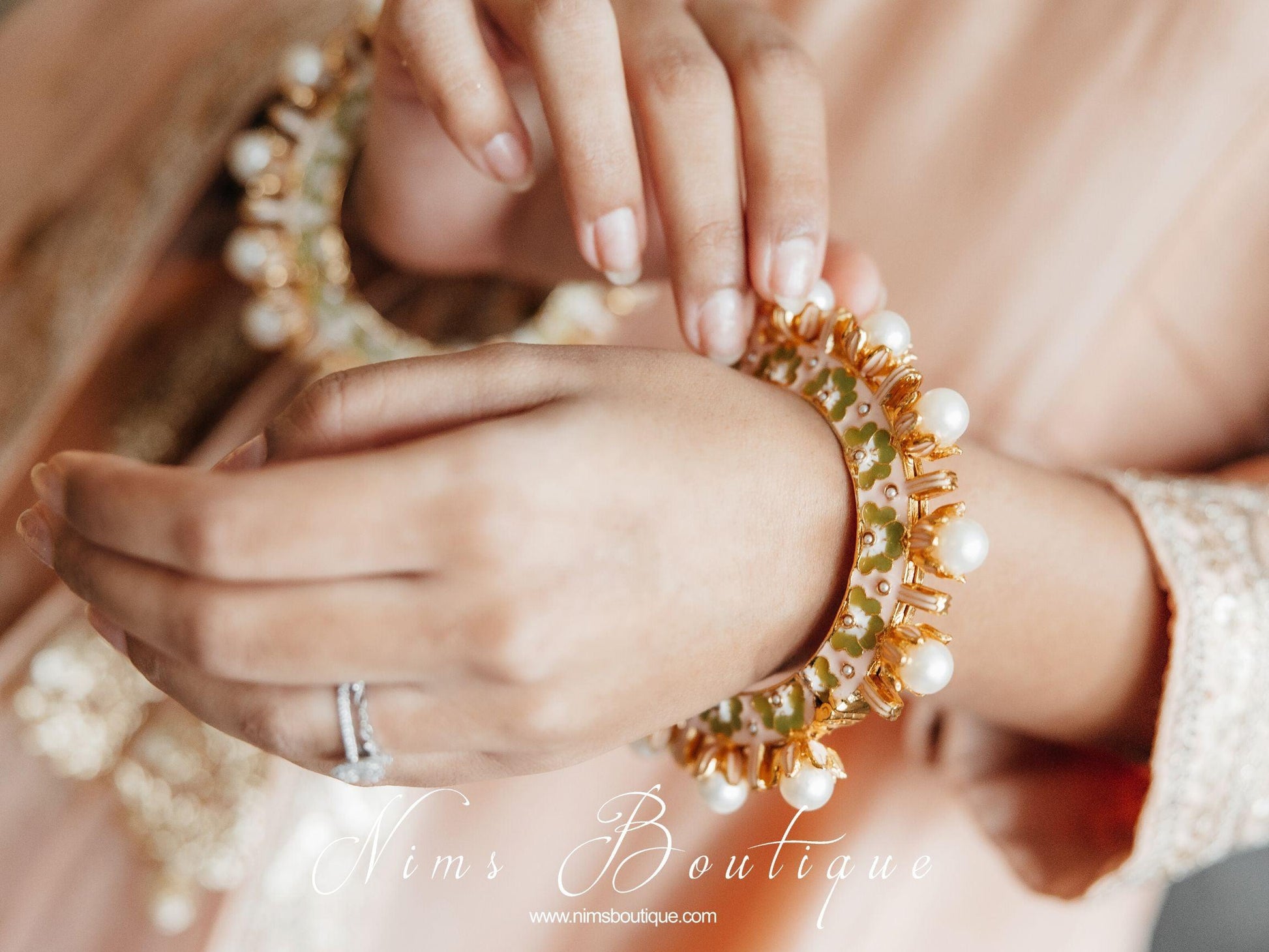 Nims Boutique Luxury Ivory & Lime Meenakari Kara various sizes