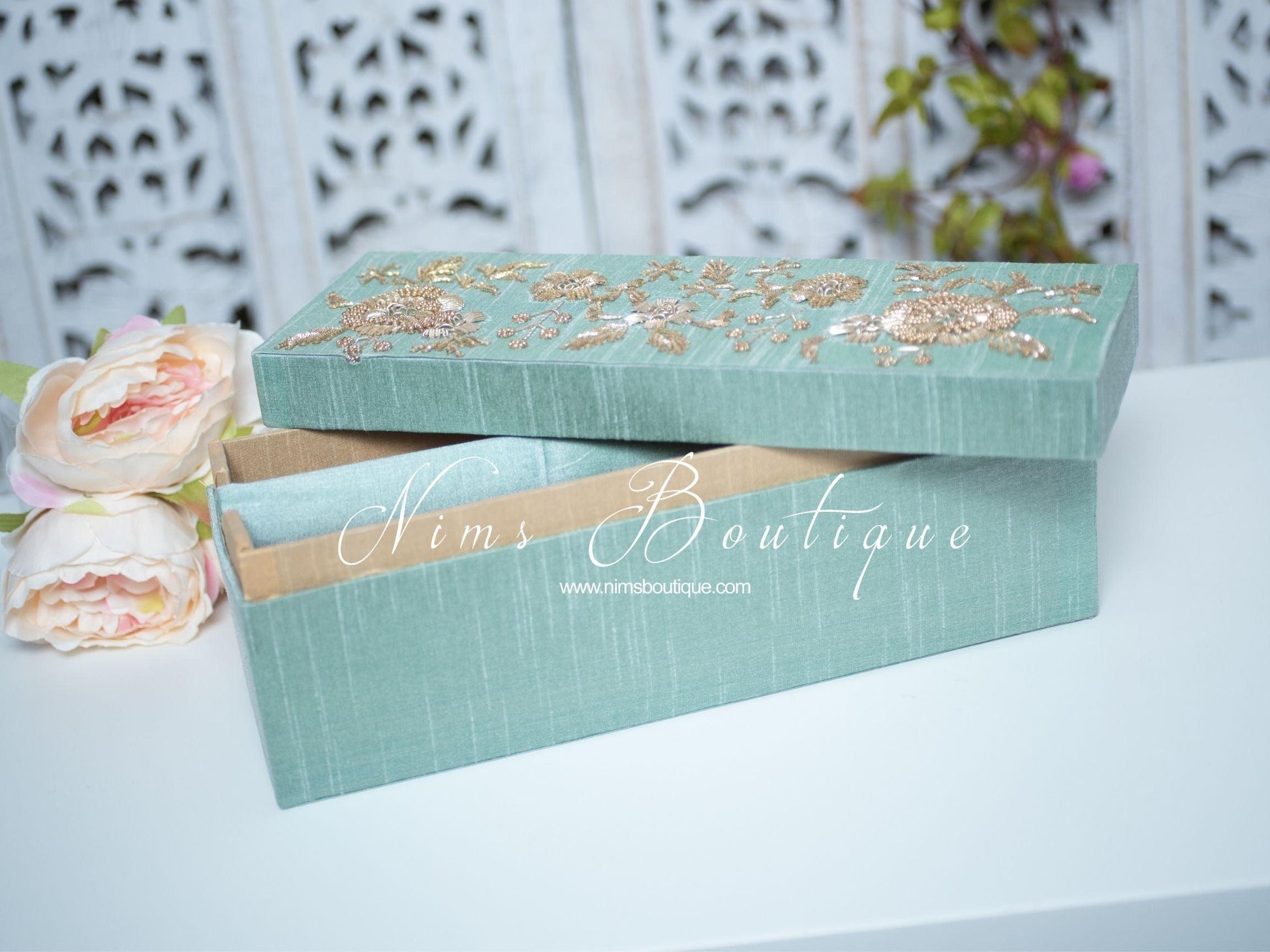 Nims Boutique Luxury Mint Embroidered Bangle Box