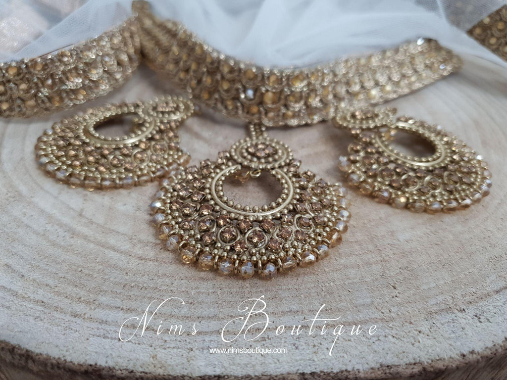 Nims Boutique Royal Gold Stone Chand Tikka Set