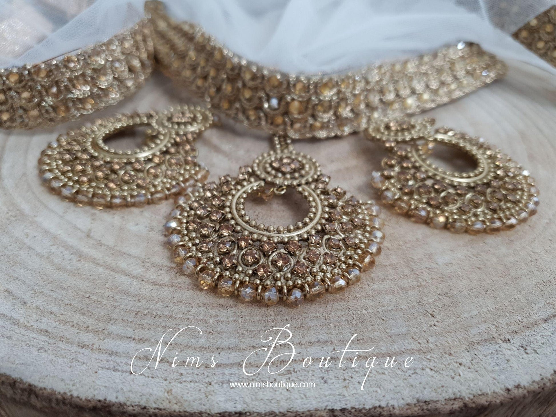 Nims Boutique Royal Gold Stone Chand Tikka Set