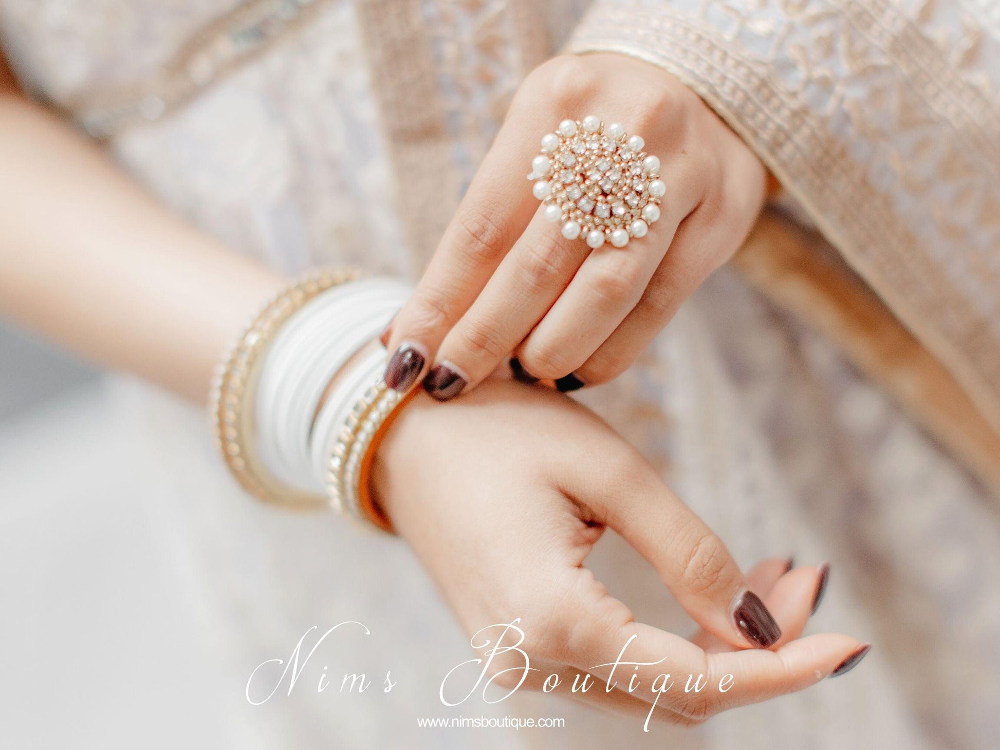Nims Boutique Royal Pearl & Clear Stone Ring