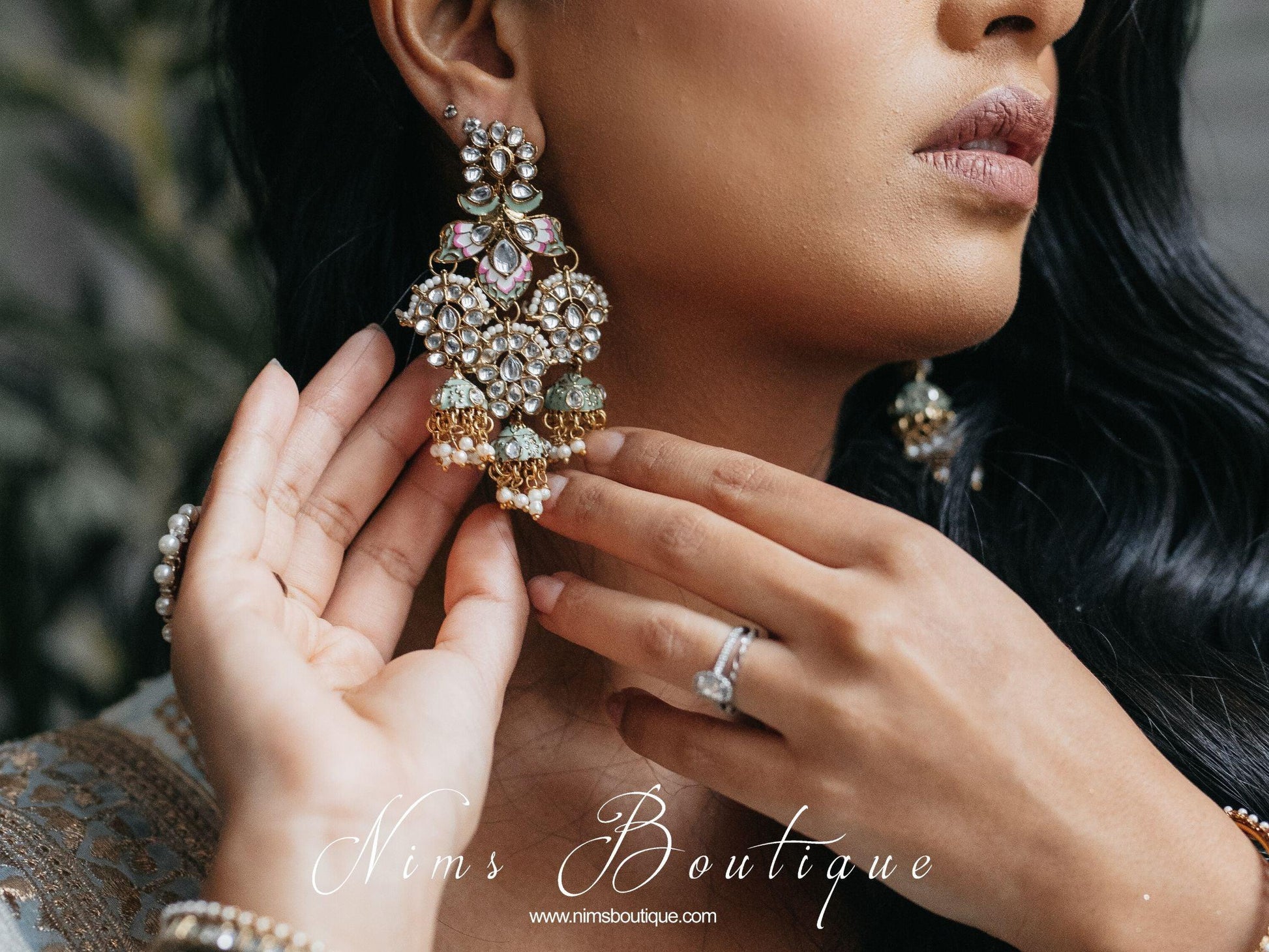 Nims Boutique Ariana Luxury Mint Meenakari Earrings