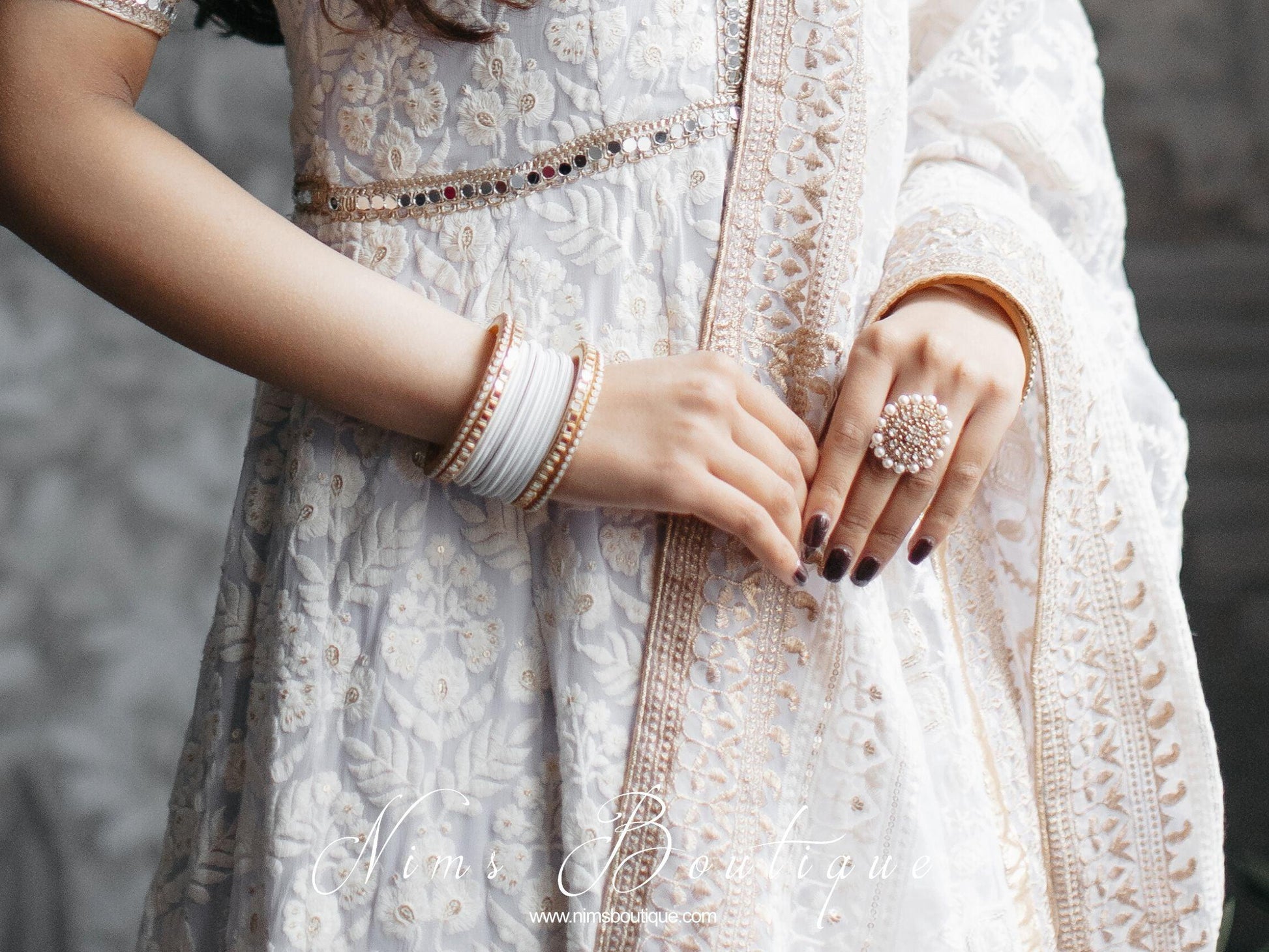 Nims Boutique Royal Pearl & Clear Stone Ring