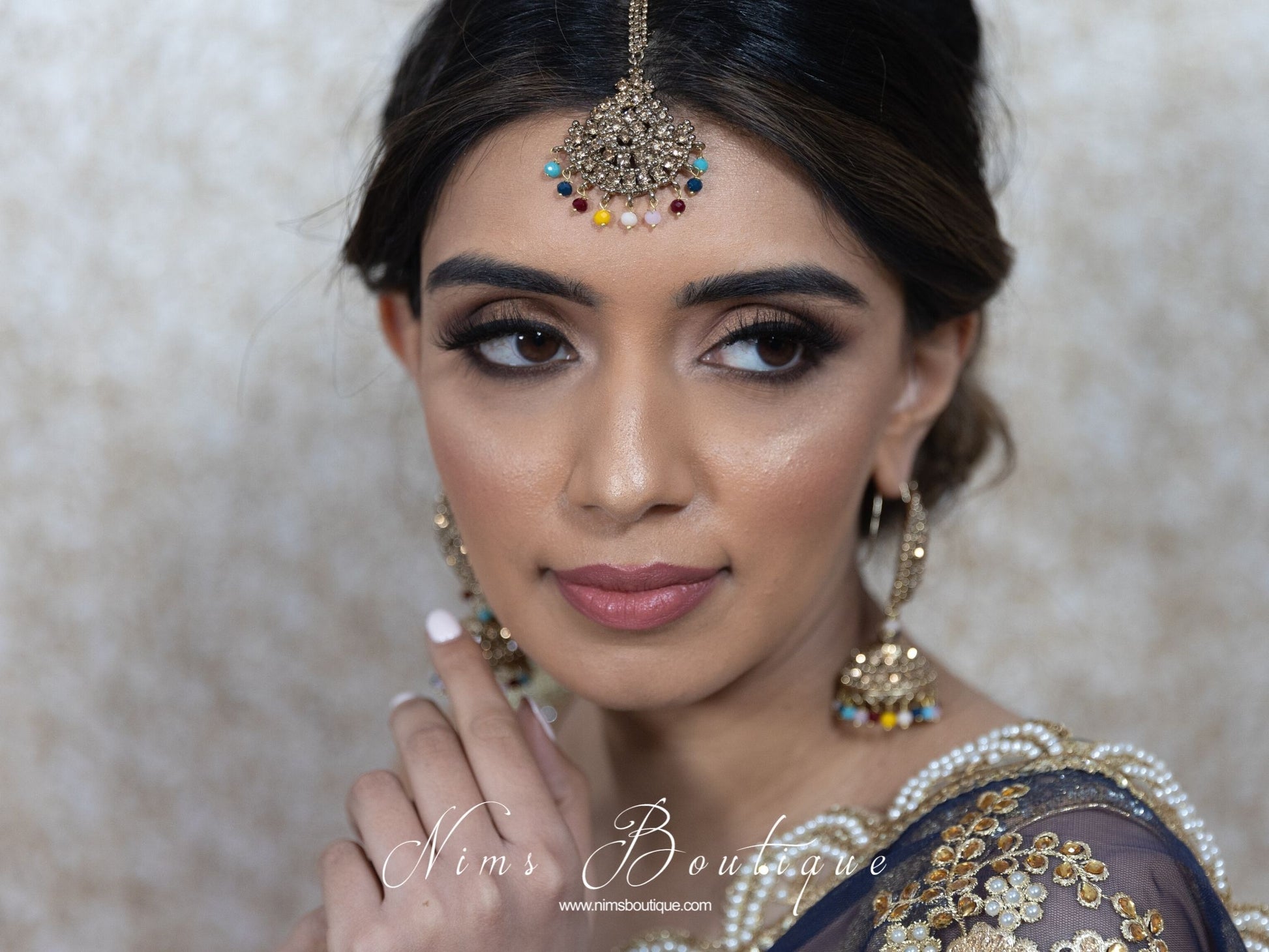 Nims Boutique Royal Antique Multicolour Chumke & Tikka Set Blues & Yellows