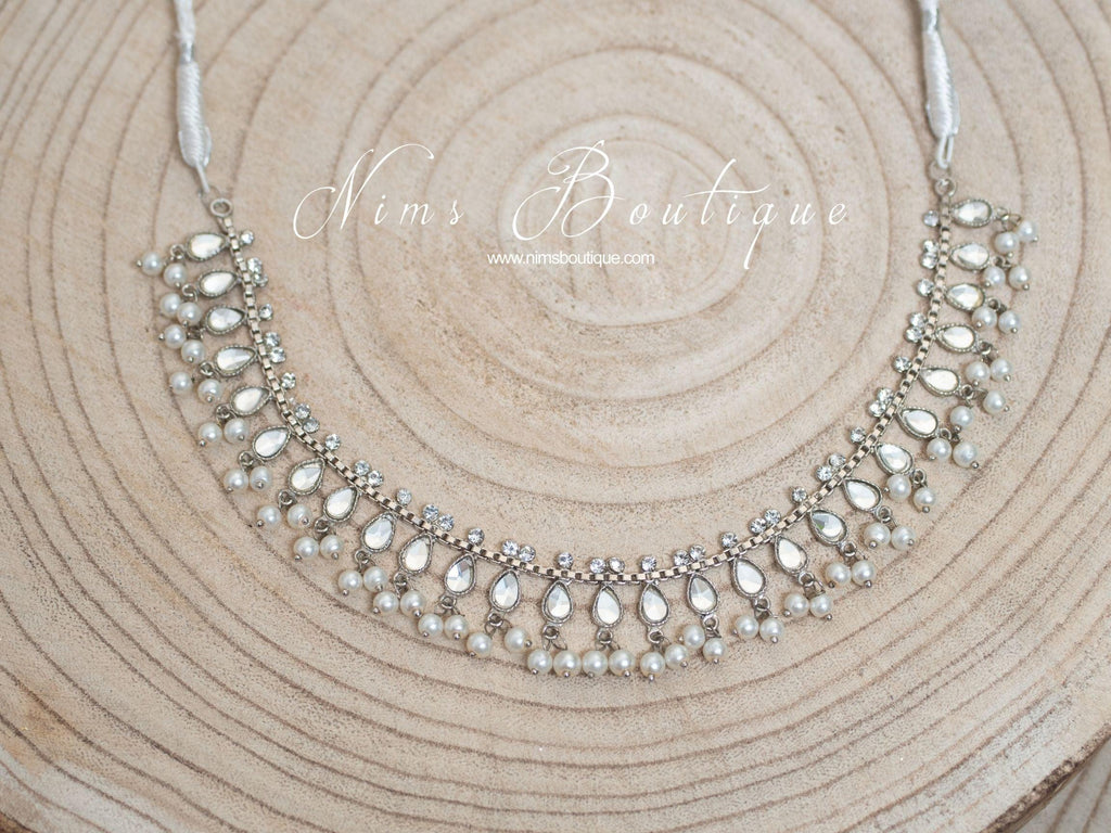 Nims Boutique Nandini Royal Silver & Pearl Necklace