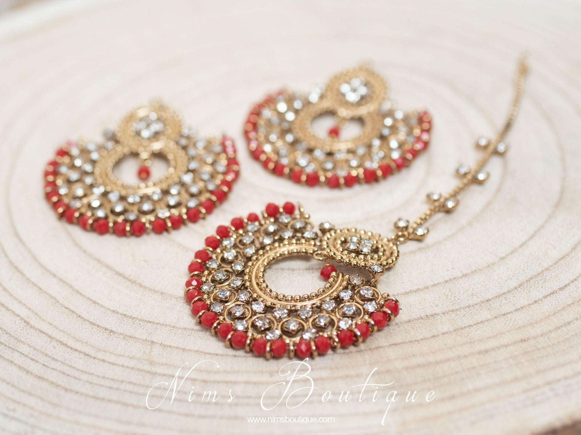 Nims Boutique Royal Red Chand Tikka Set