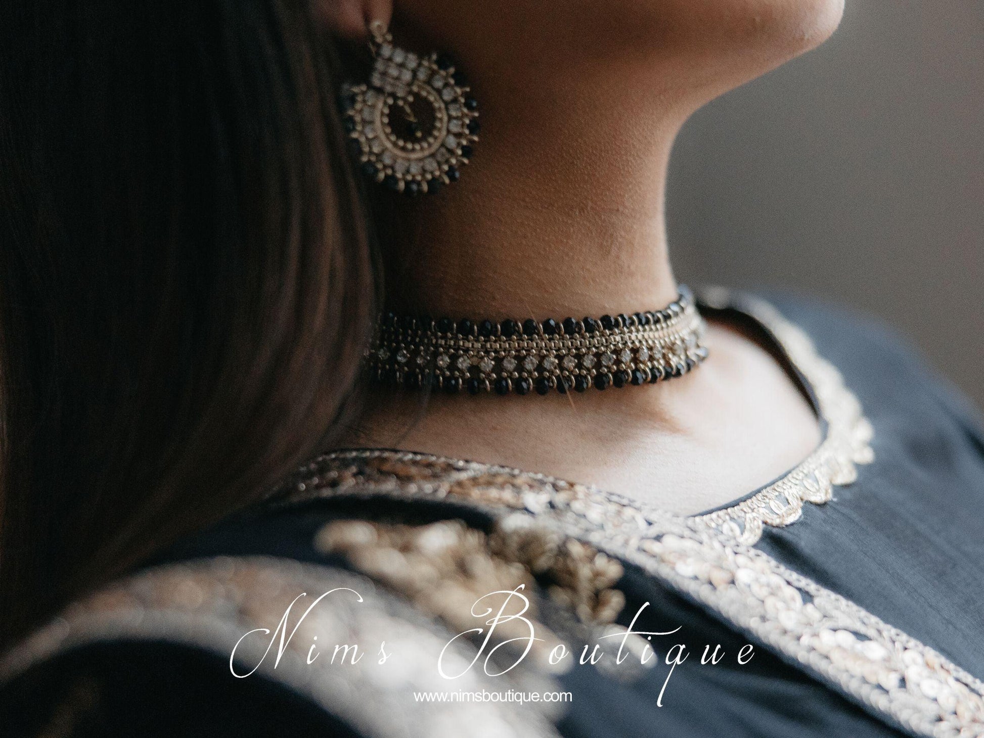 Nims Boutique Royal Antique Gold and Black Necklace