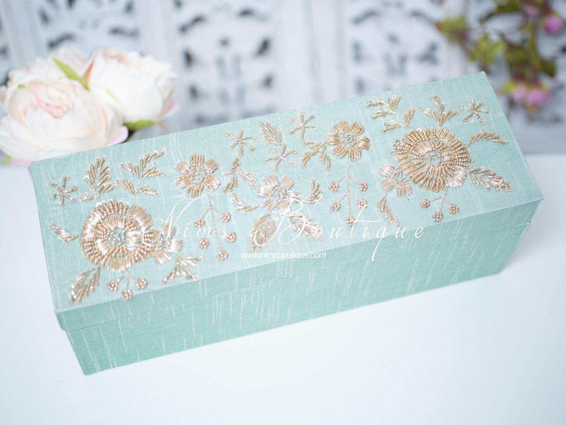 Nims Boutique Luxury Mint Embroidered Bangle Box