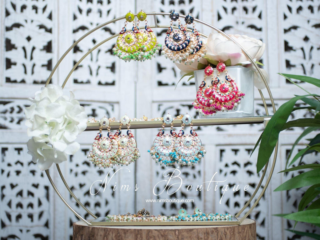 Nims Boutique Moorni Bright Pink Meenakari Peacock Earrings