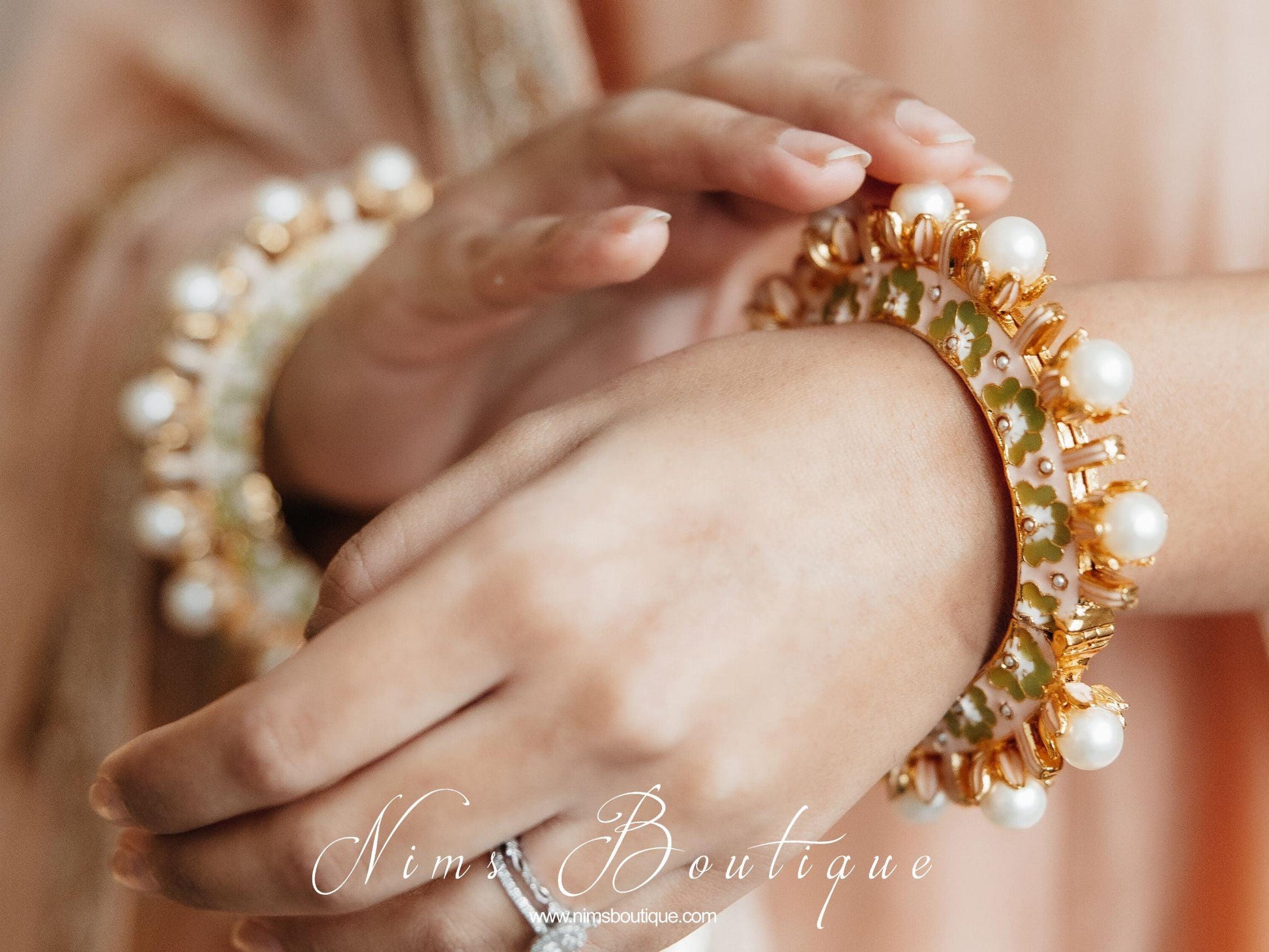Nims Boutique Luxury Ivory & Lime Meenakari Kara various sizes