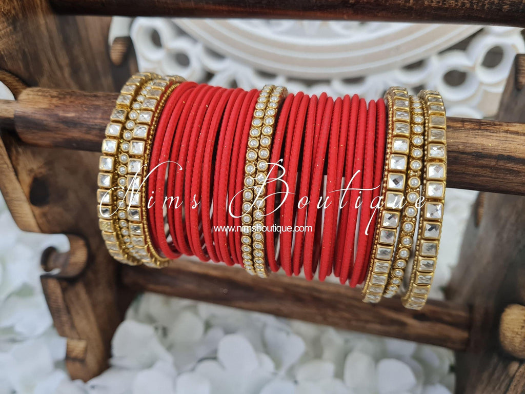 Nims Boutique Red & Kundan Set of Bangles RB1