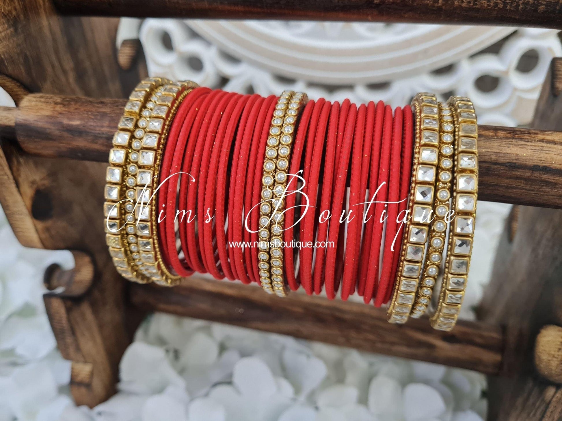 Nims Boutique Red & Kundan Set of Bangles RB1
