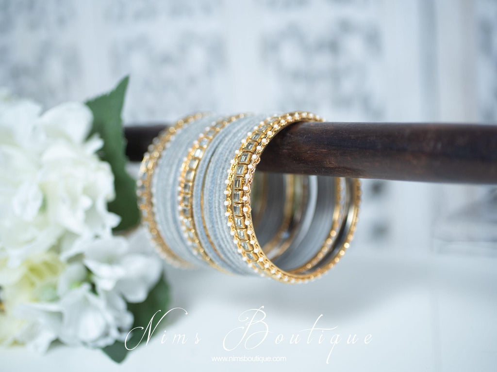 Nims Boutique Grey Velvet & Kundan Set of Bangles GV1