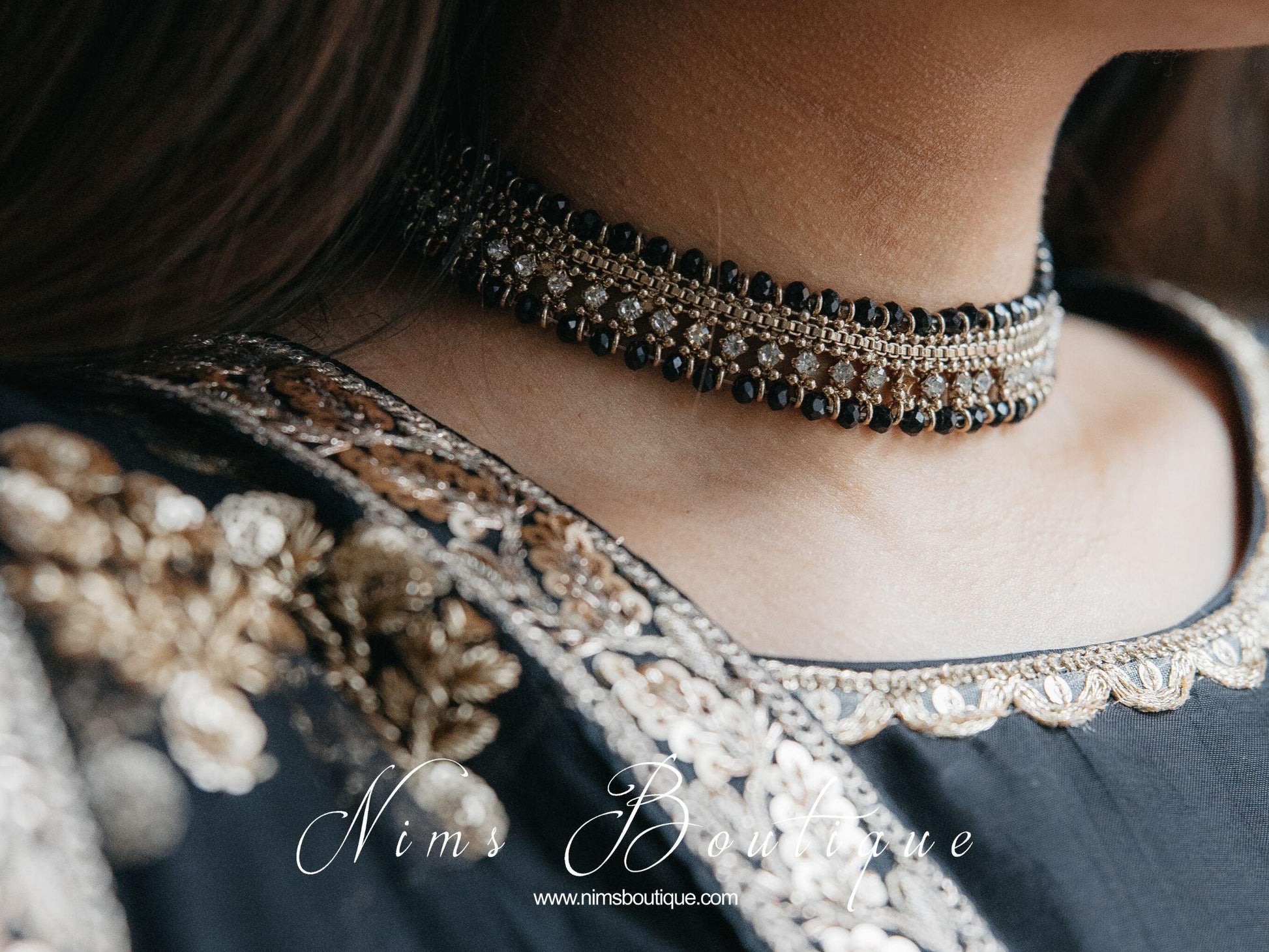 Nims Boutique Royal Antique Gold and Black Necklace