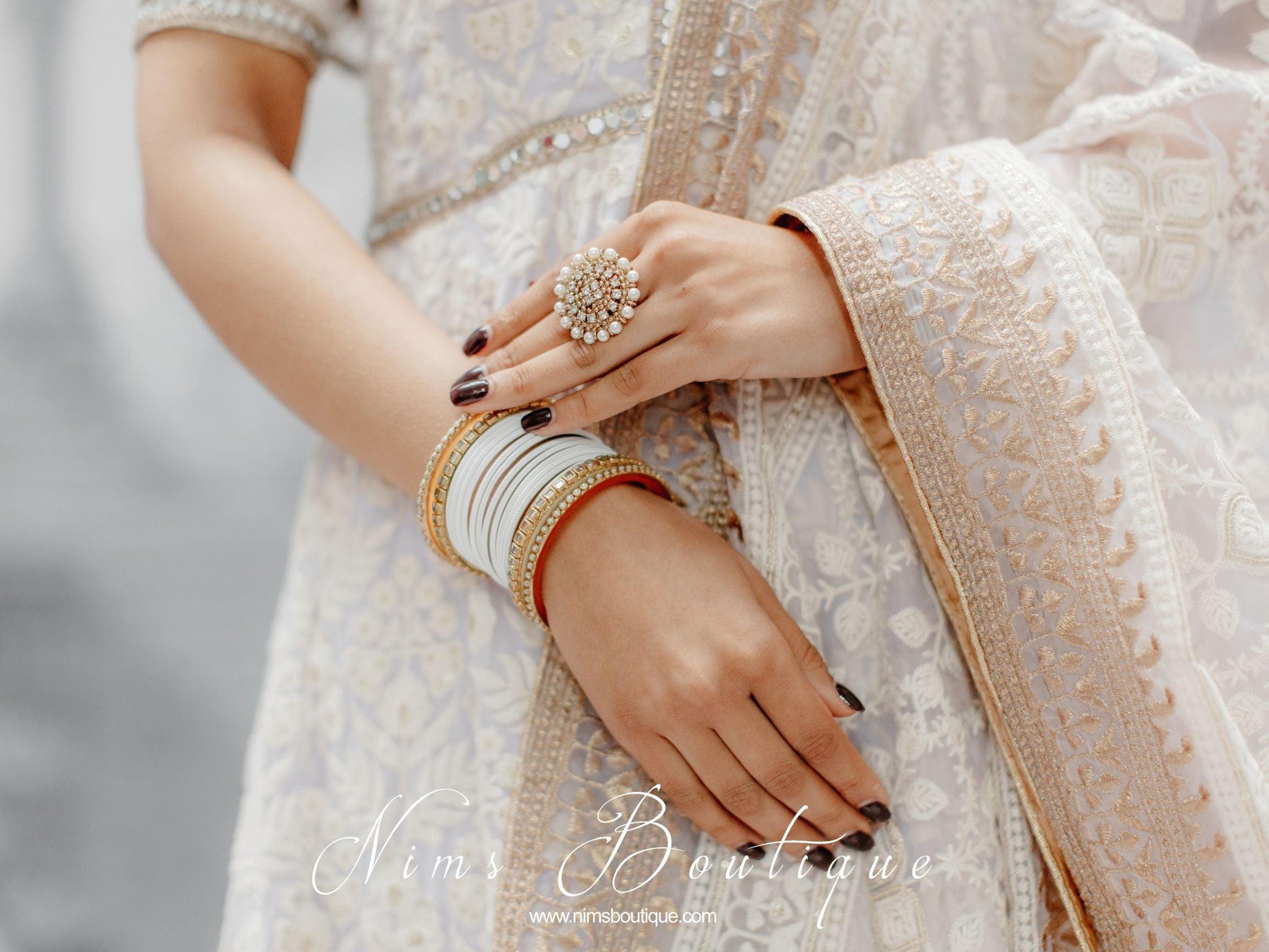 Nims Boutique Royal Pearl & Clear Stone Ring
