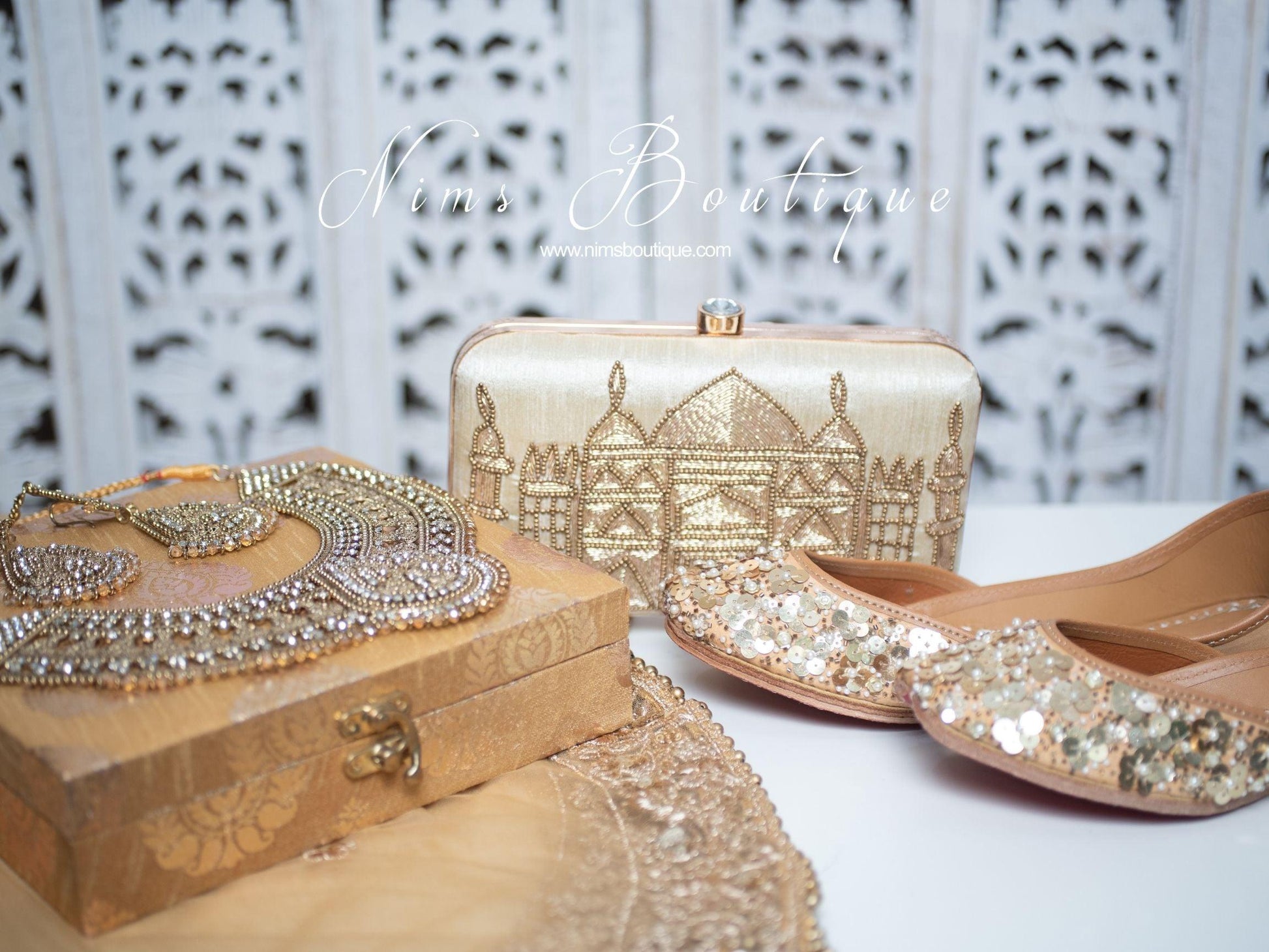 Nims Boutique Taj Cream Raw Silk Clutch Bag