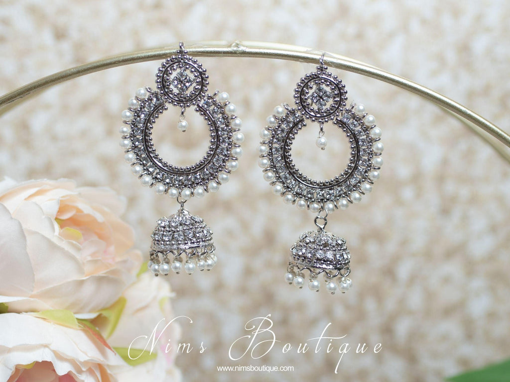 Nims Boutique Nish Silver & Pearl Chumka Earrings