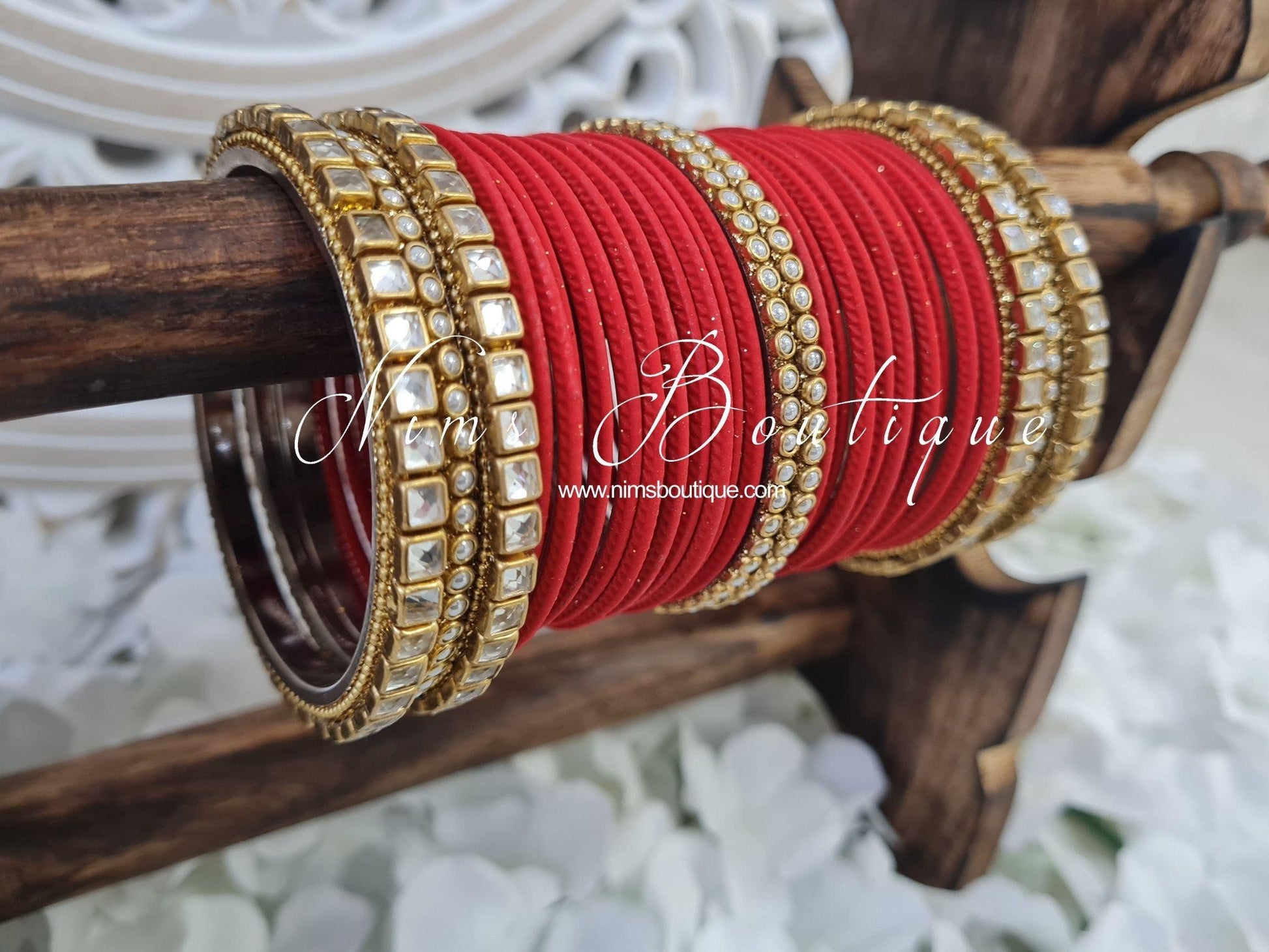 Nims Boutique Red & Kundan Set of Bangles RB1