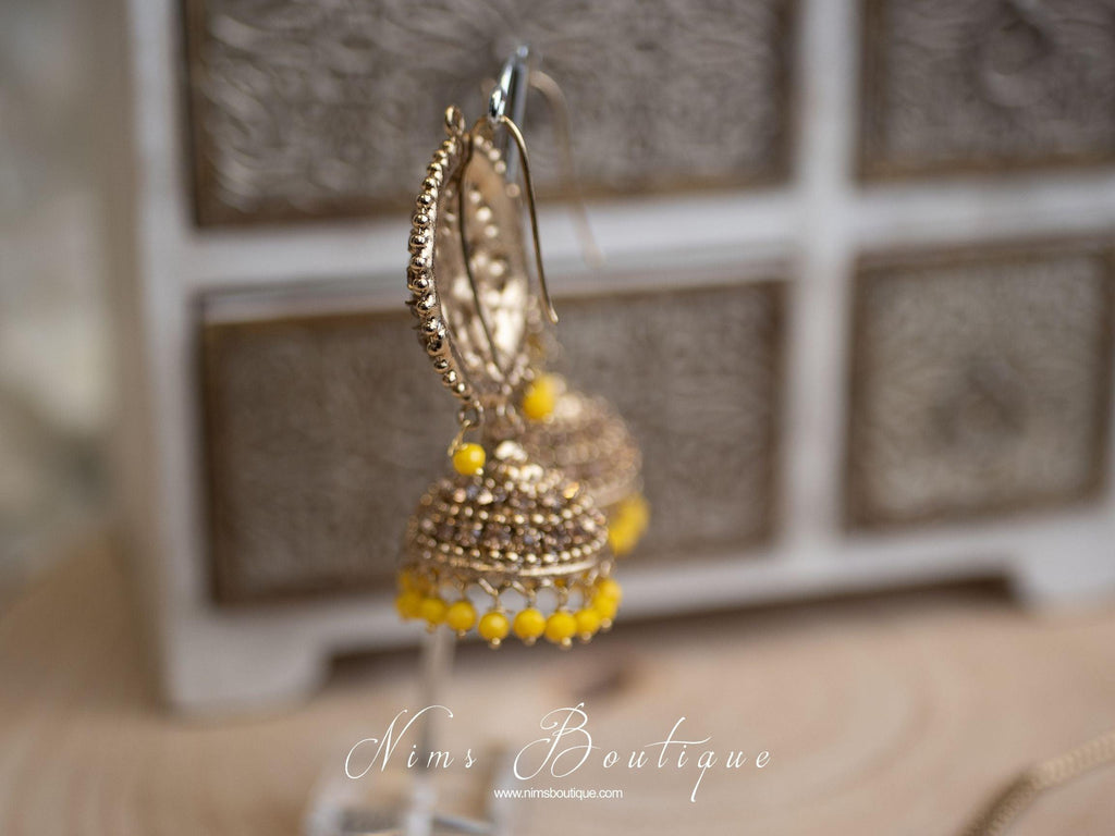 Nims Boutique Royal Dark Yellow & Gold Stone Chumke & Tikka Set