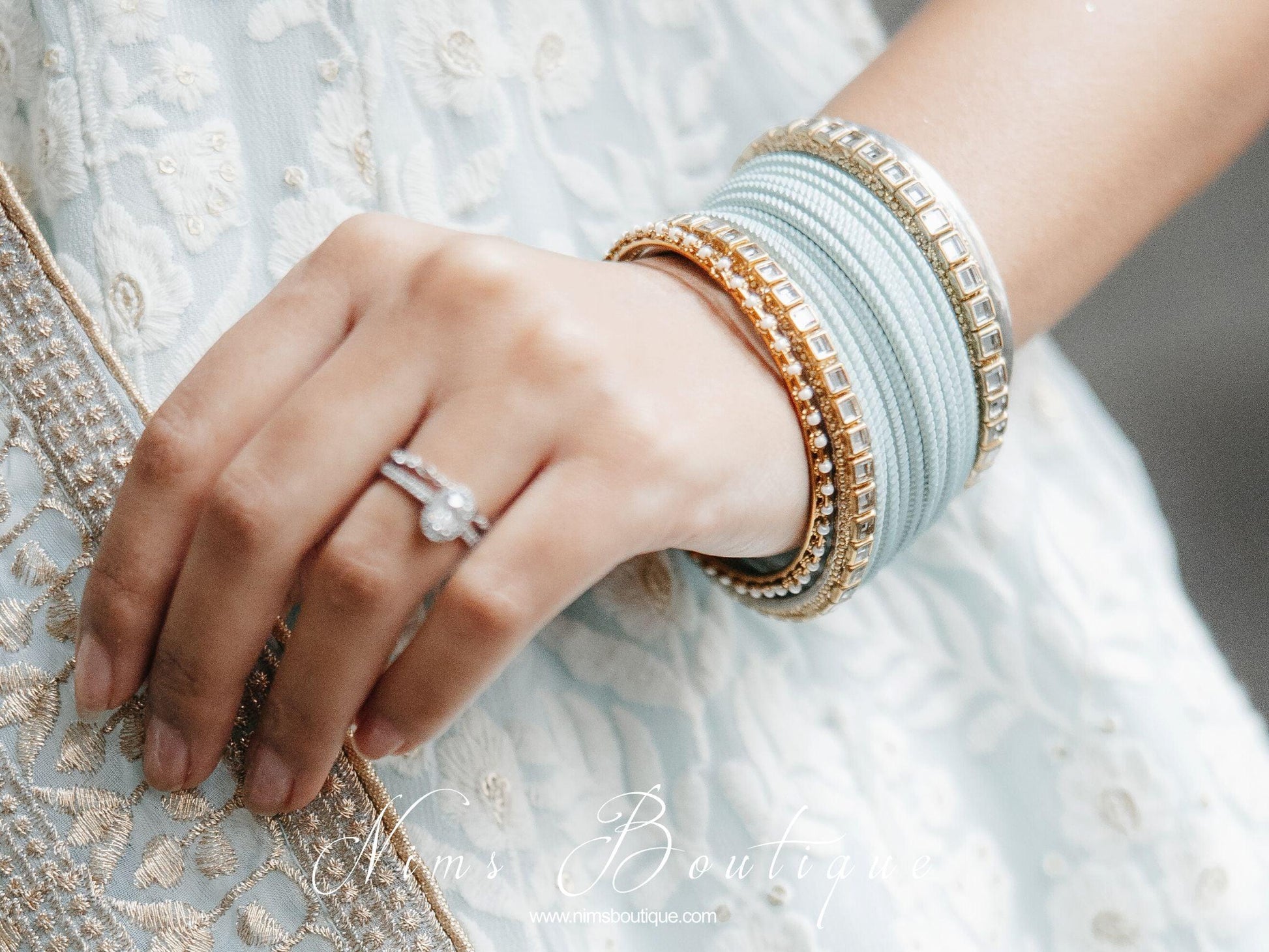 Nims Boutique Grey & Kundan Set of Bangles GR1