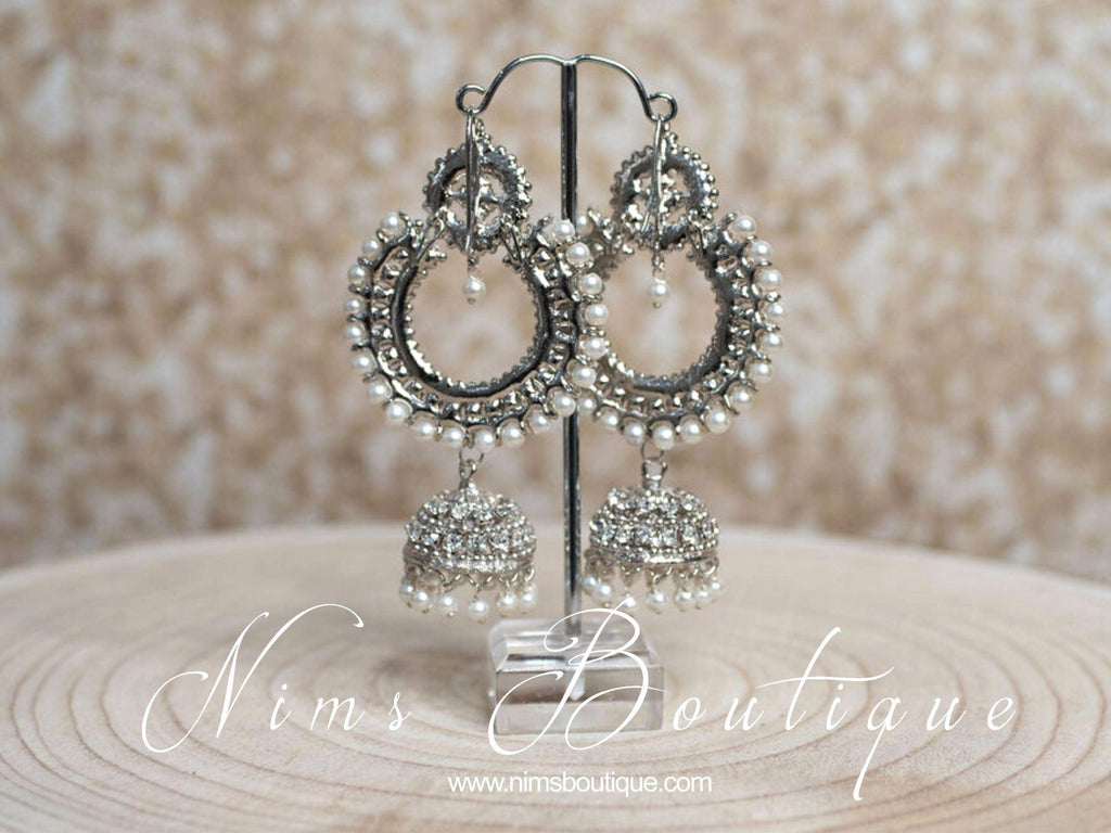 Nims Boutique Nish Silver & Pearl Chumka Earrings