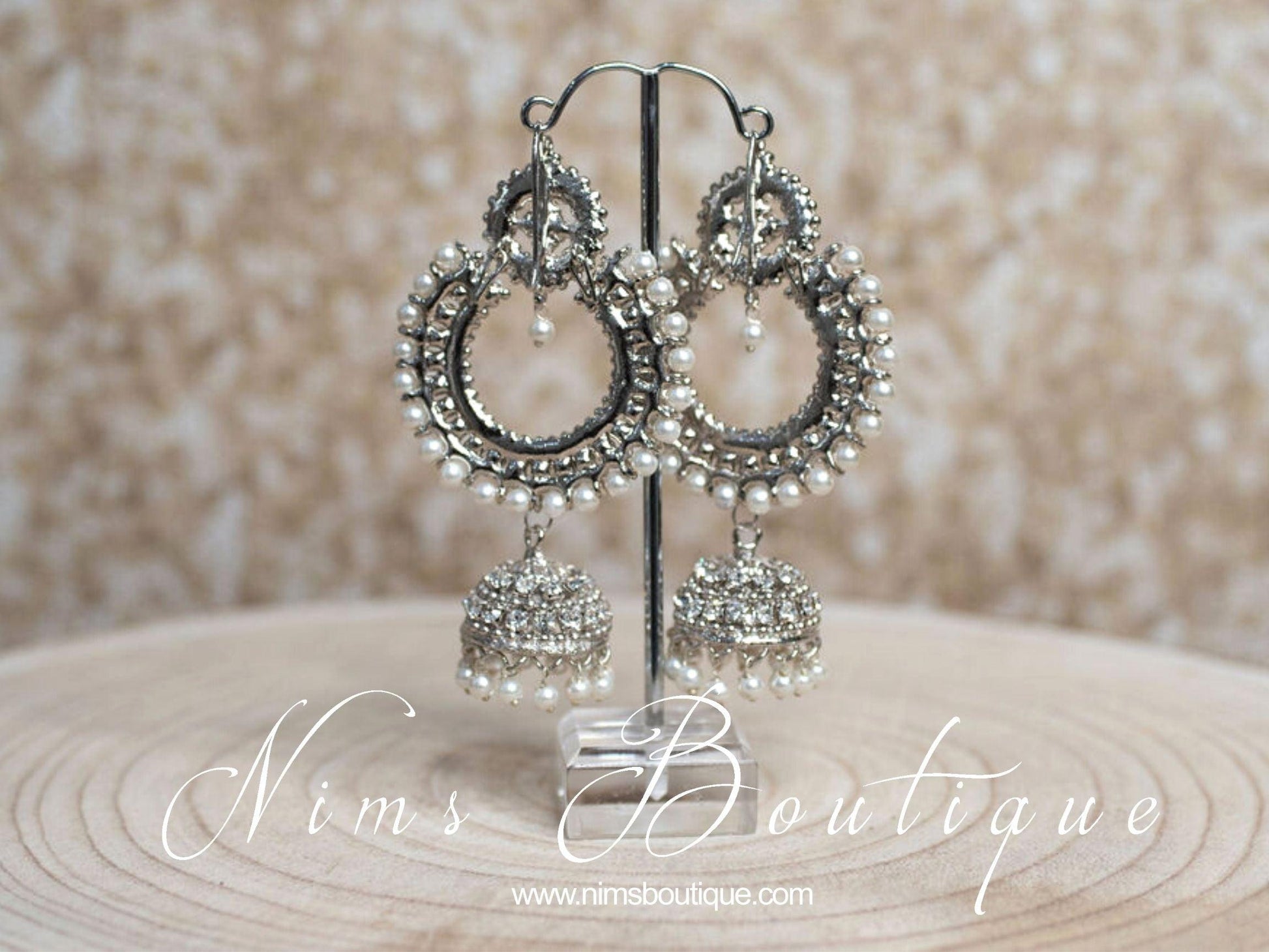 Nims Boutique Nish Silver & Pearl Chumka Earrings