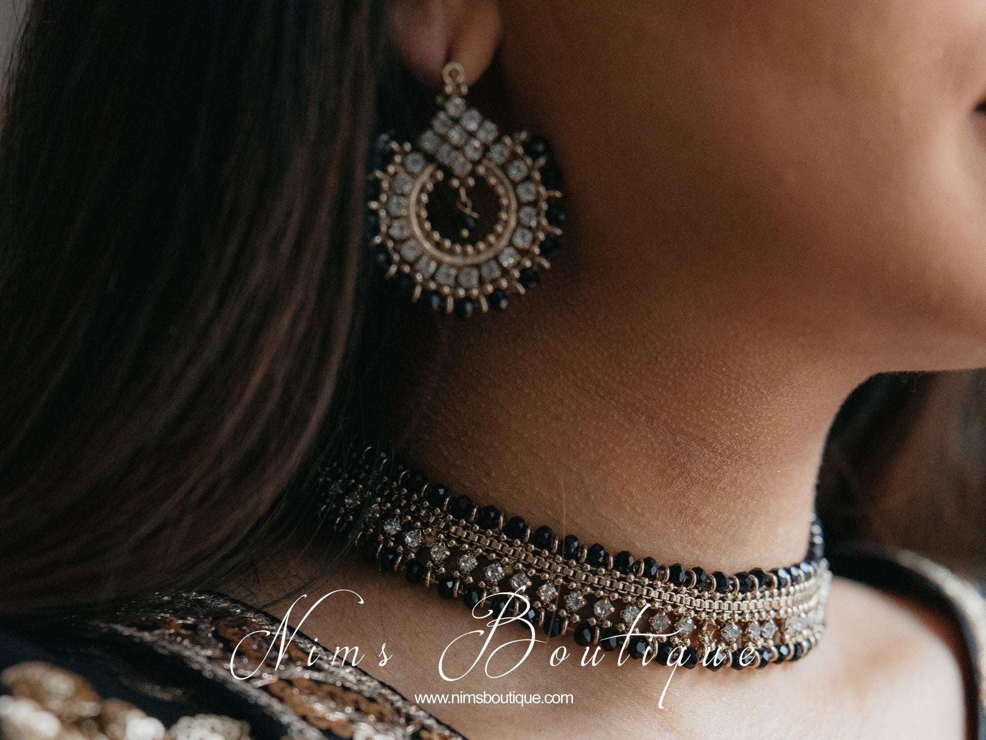 Nims Boutique Vidya Antique Gold & Black Earrings