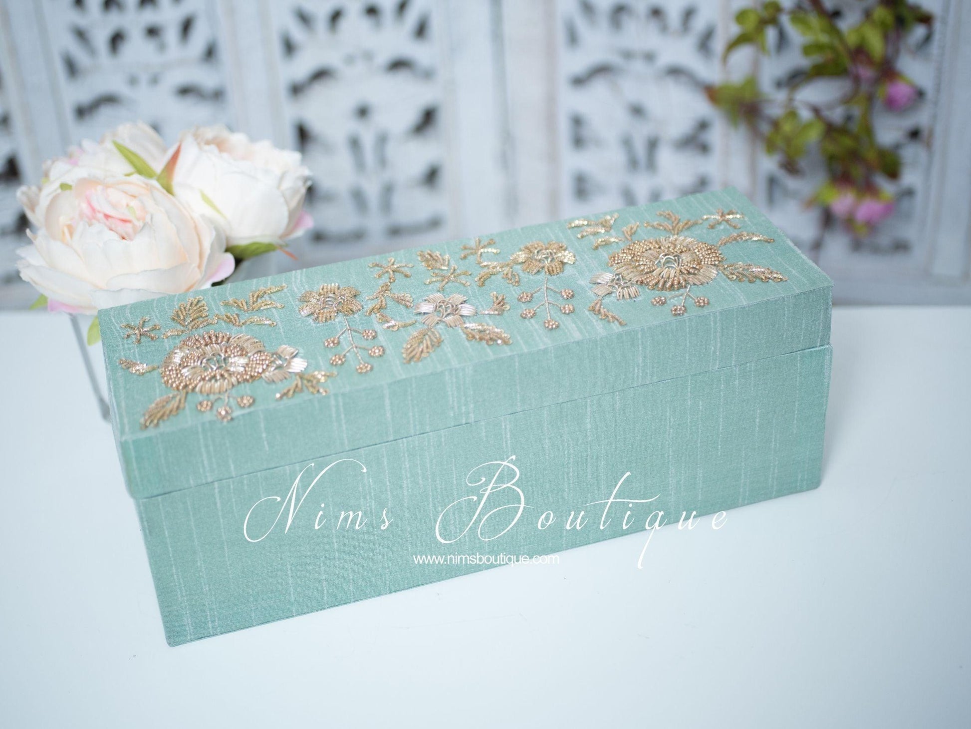 Nims Boutique Luxury Mint Embroidered Bangle Box