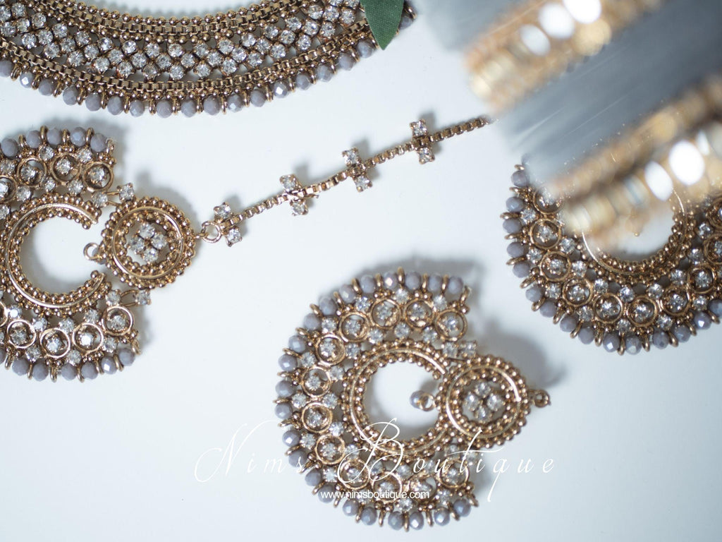 Nims Boutique Grey Velvet & Kundan Set of Bangles GV1