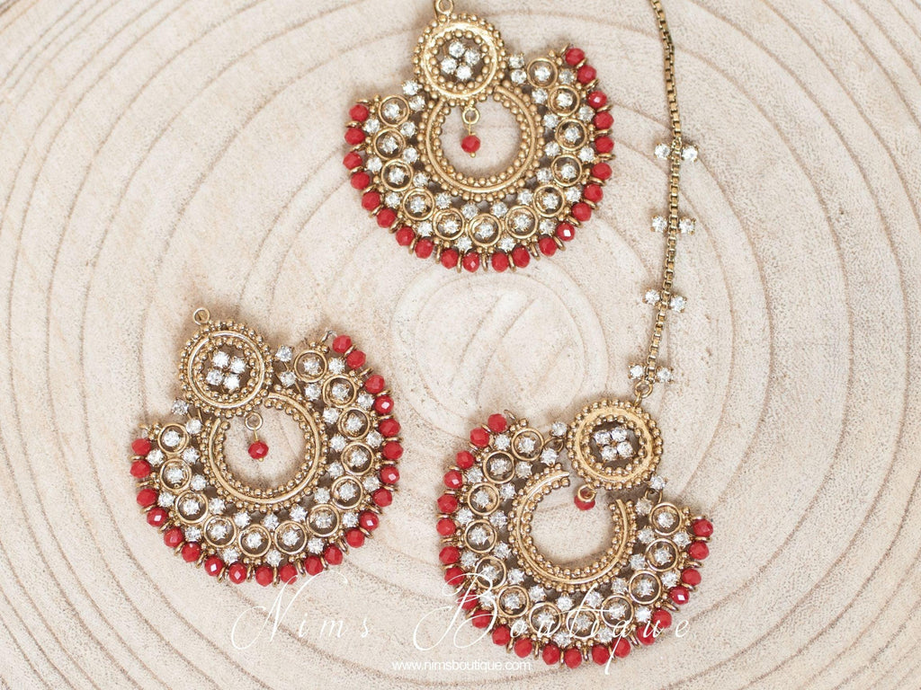 Nims Boutique Royal Red Chand Tikka Set