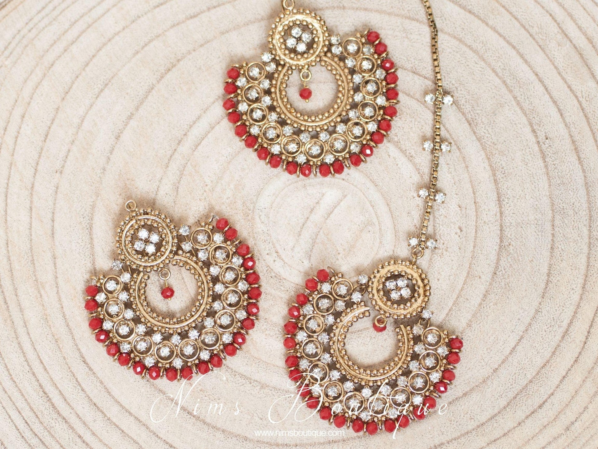 Nims Boutique Royal Red Chand Tikka Set