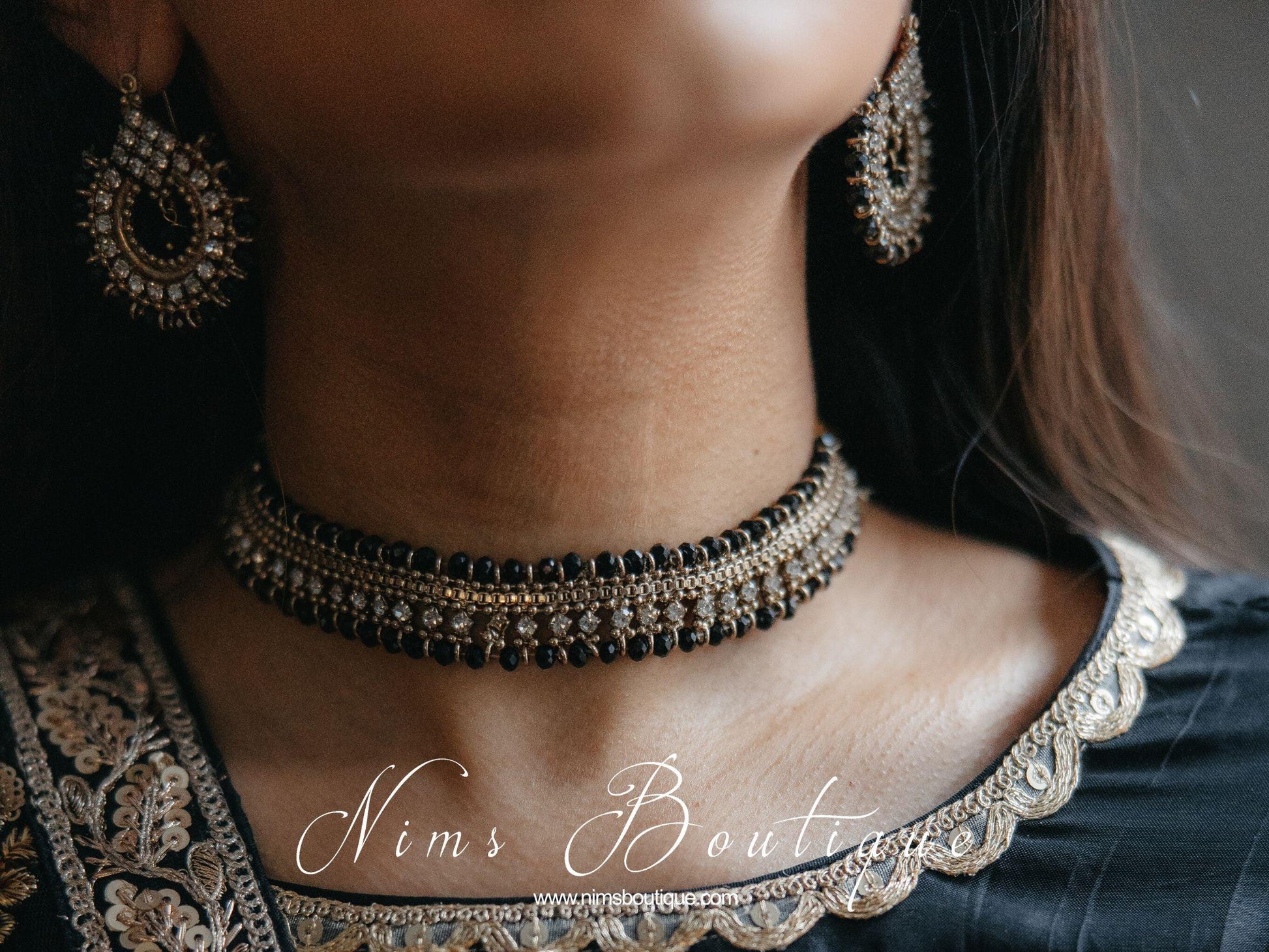 Nims Boutique Royal Antique Gold and Black Necklace