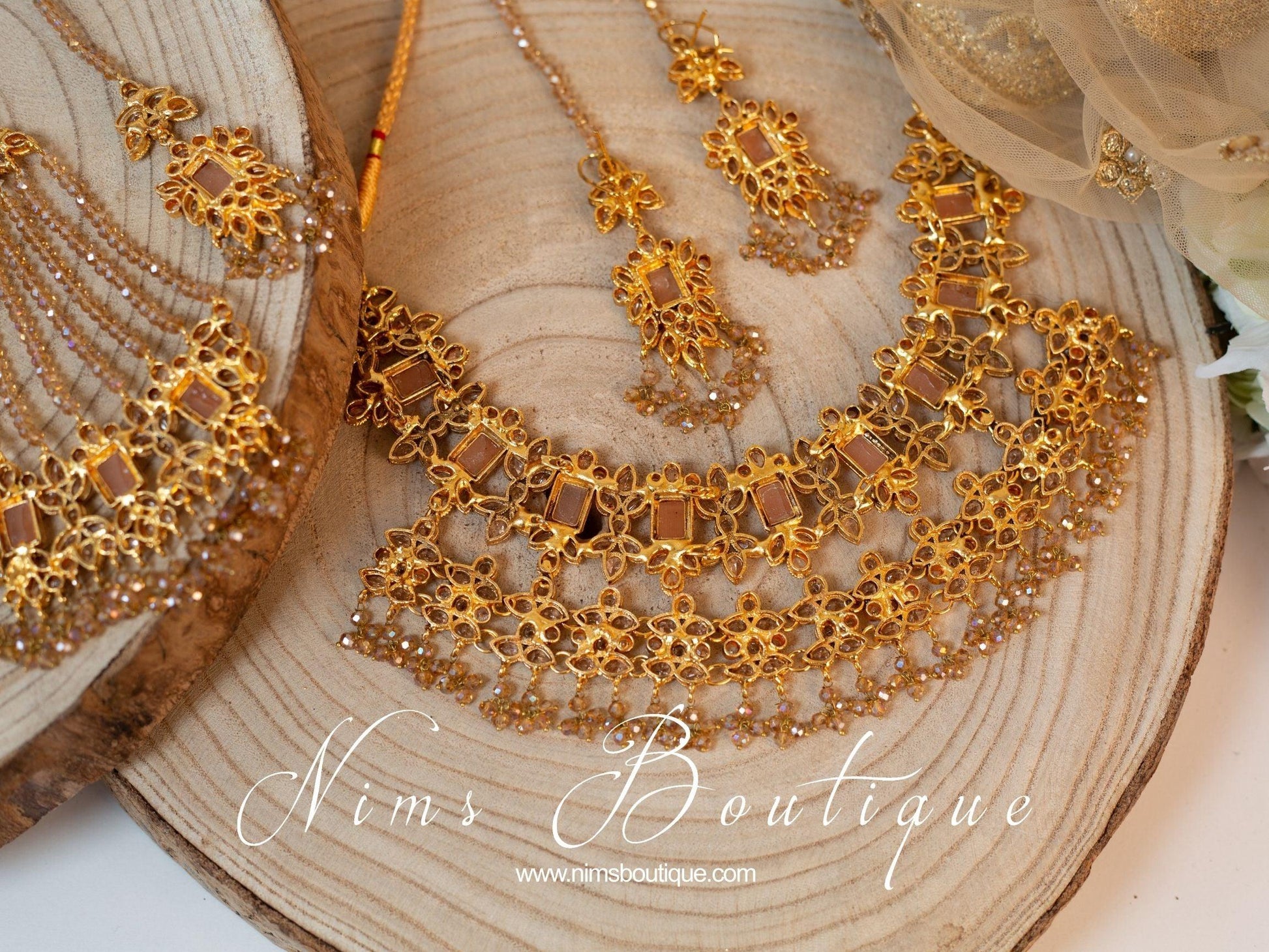 Nims Boutique Pari Maharani Peach & Gold Set