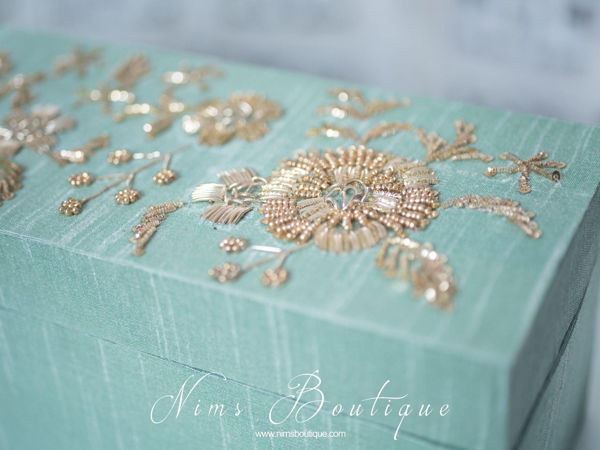 Nims Boutique Luxury Mint Embroidered Bangle Box