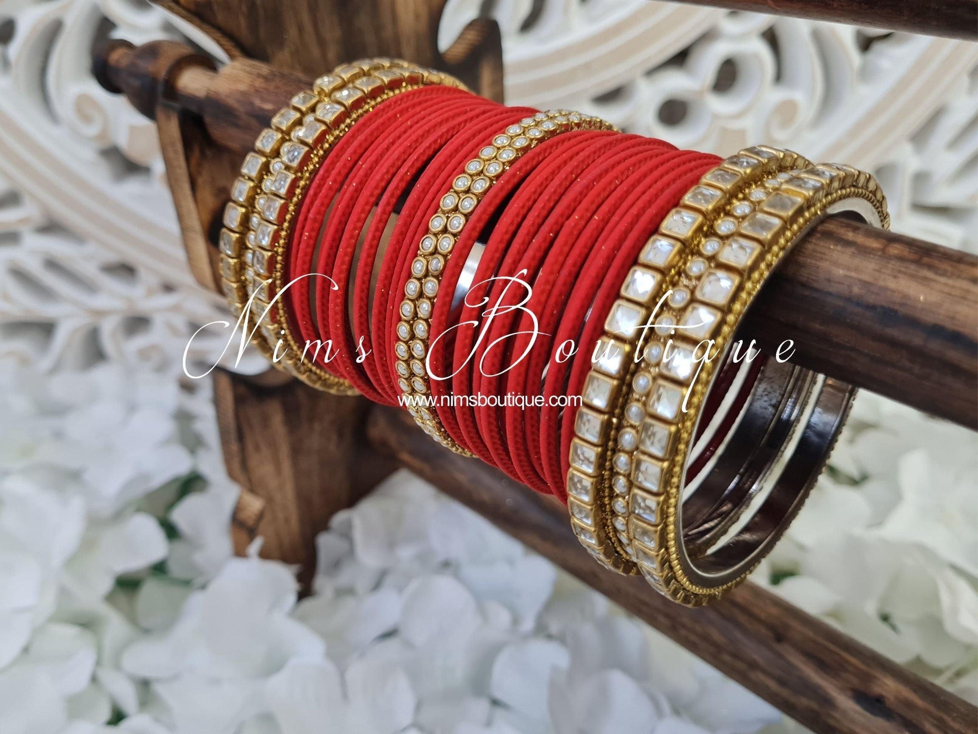 Nims Boutique Red & Kundan Set of Bangles RB1
