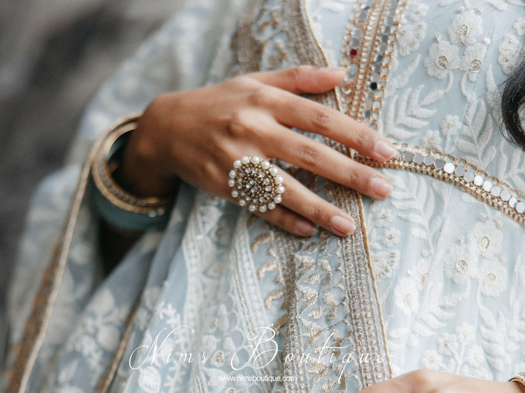 Nims Boutique Royal Pearl & Clear Stone Ring