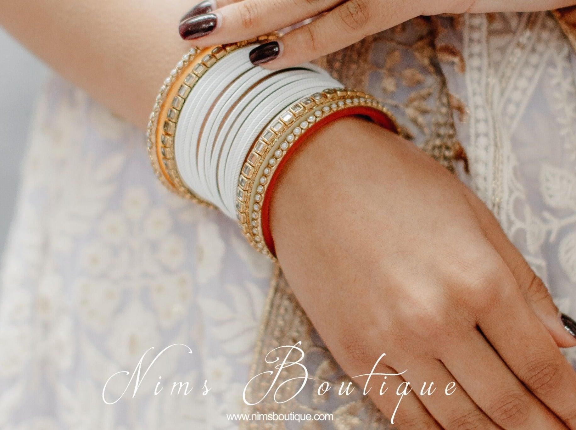 Nims Boutique Set of White & Kundan Bangles WB1