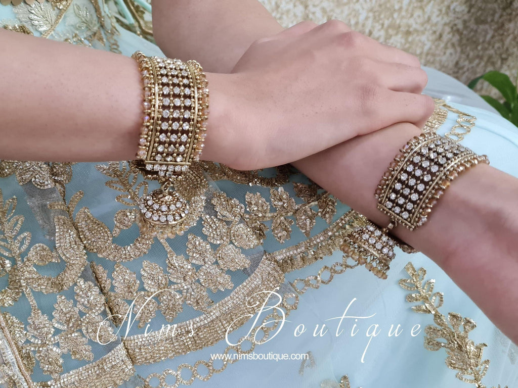 Nims Boutique Gold & Clear stone Royal Bracelet with chumka